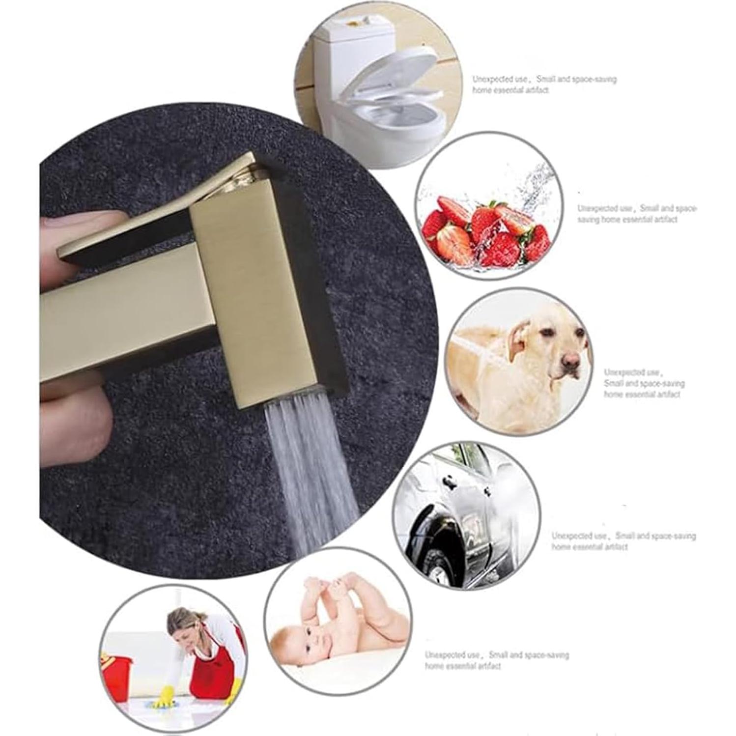 Rociador de Bidet de Mano HOMCBEC Dorado Cepillado con Soporte y Manguera