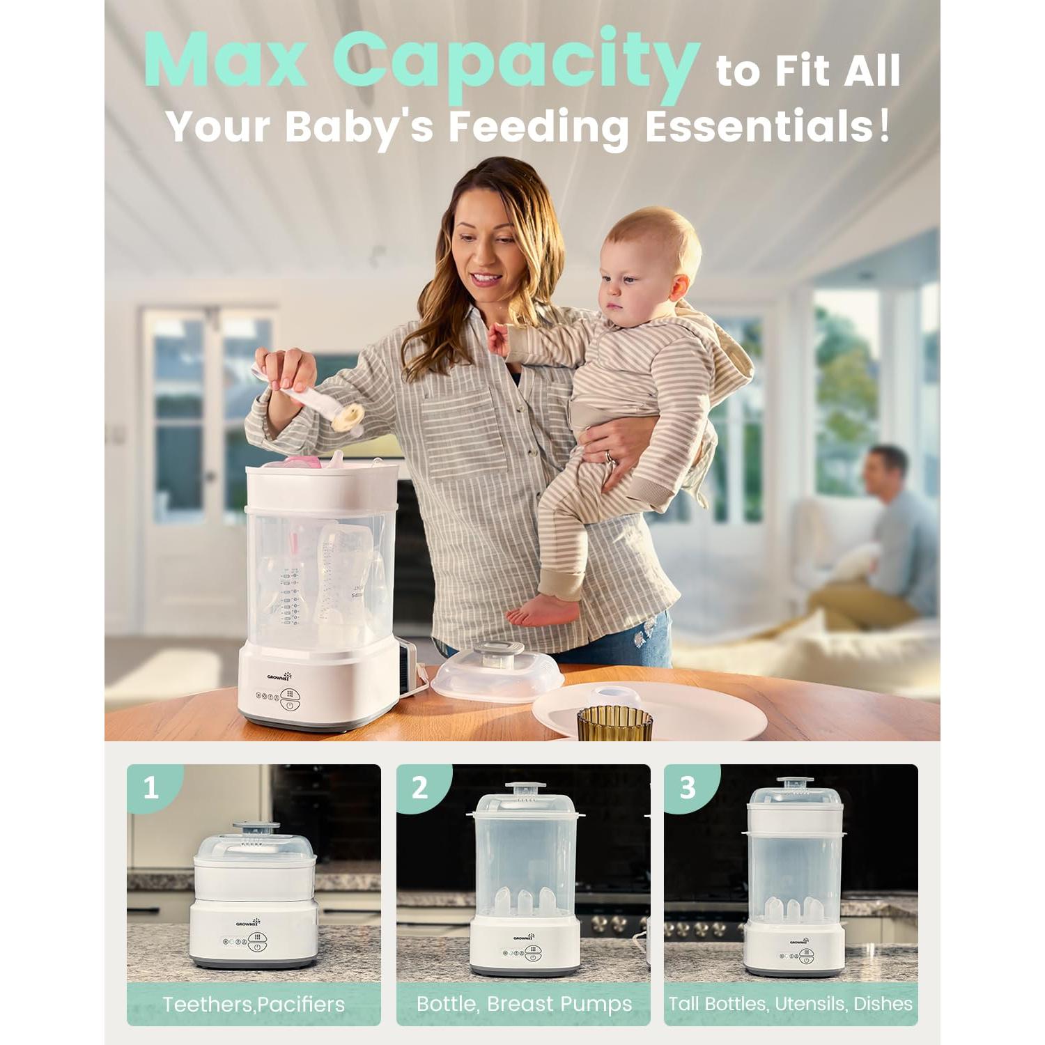 Esterilizador y Secador de Botellas Grownsy, 1.57 kg, Gris