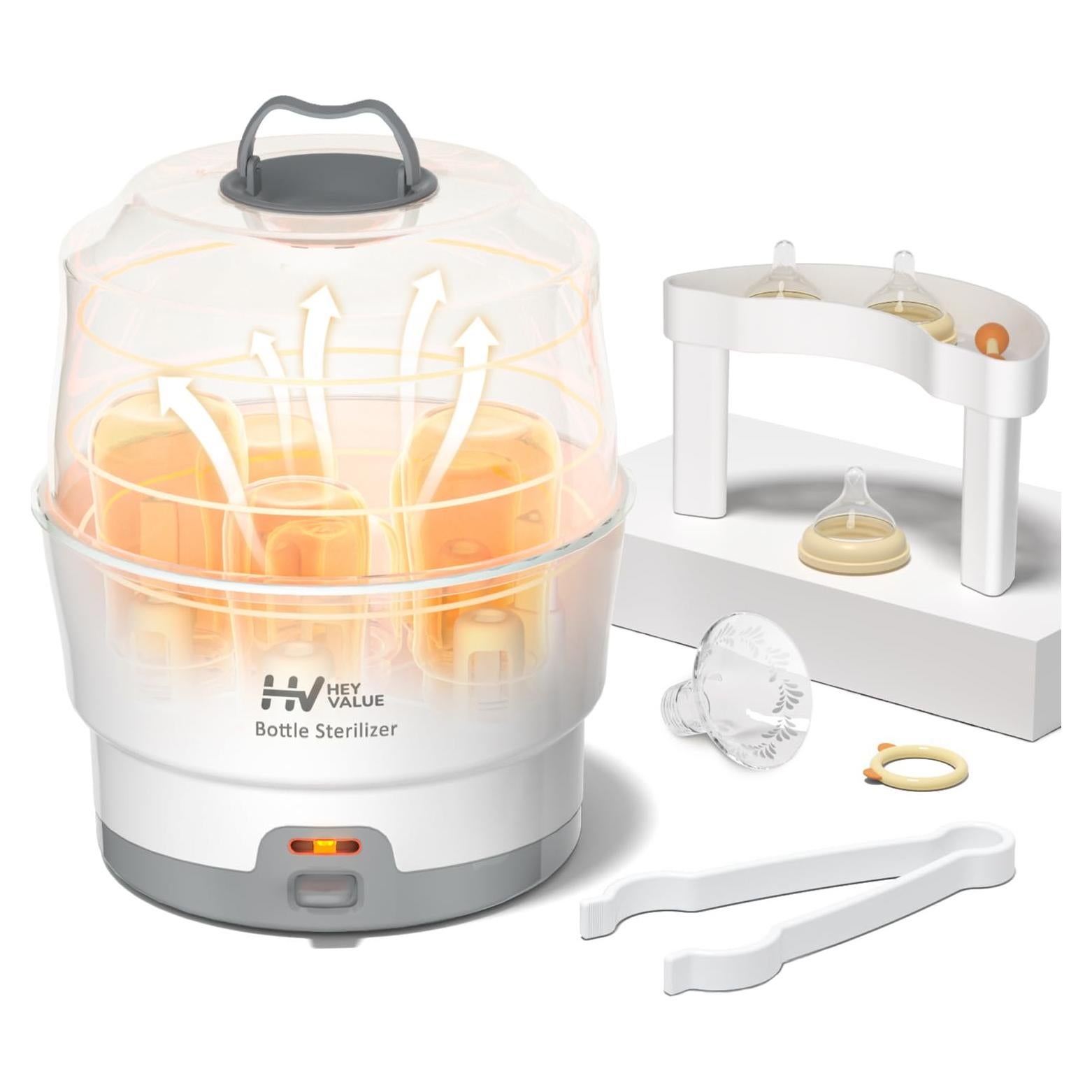 Esterilizador de Biberones HEYVALUE Blanco, Control Un Botón, 6 Biberones