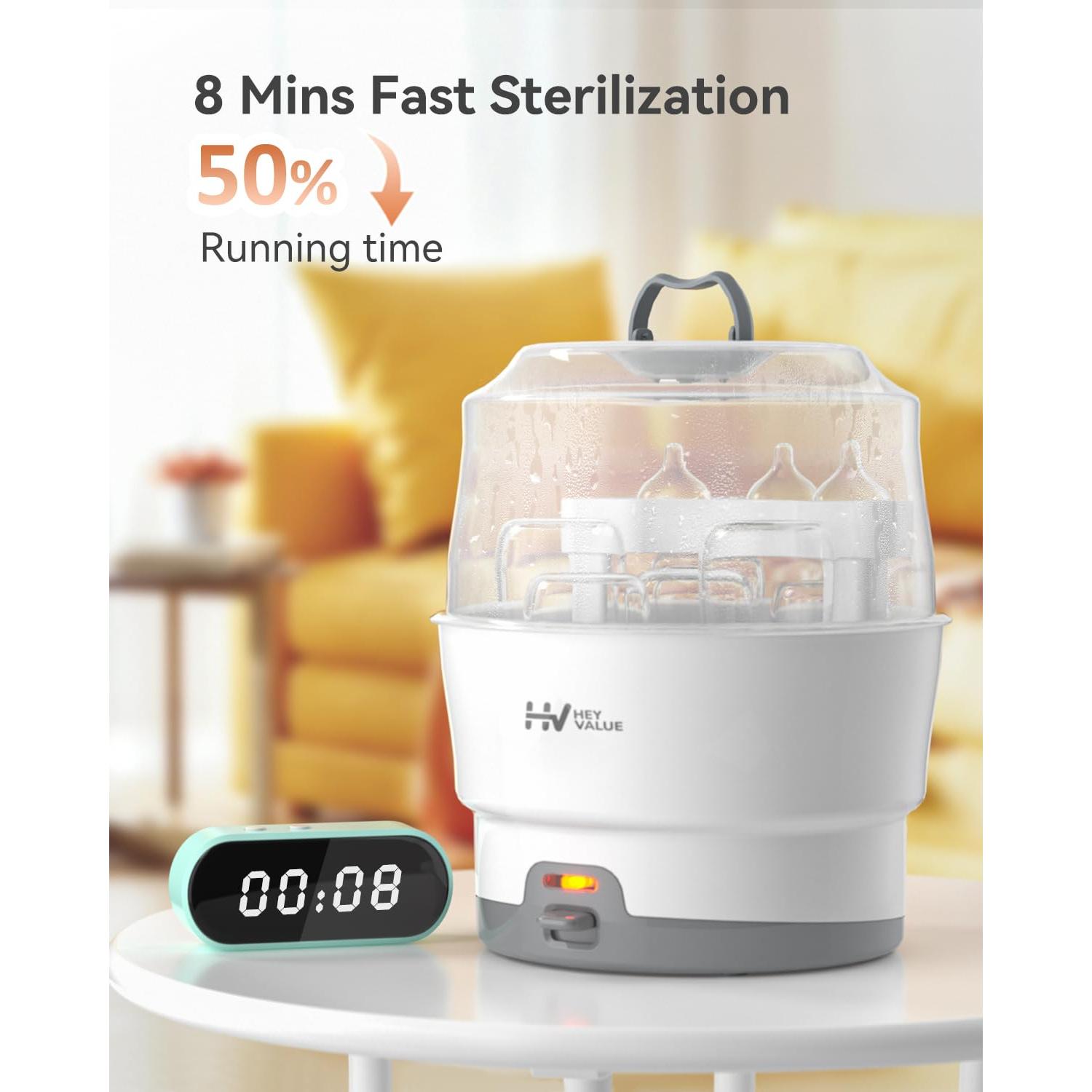 Esterilizador de Biberones HEYVALUE Blanco, Control Un Botón, 6 Biberones