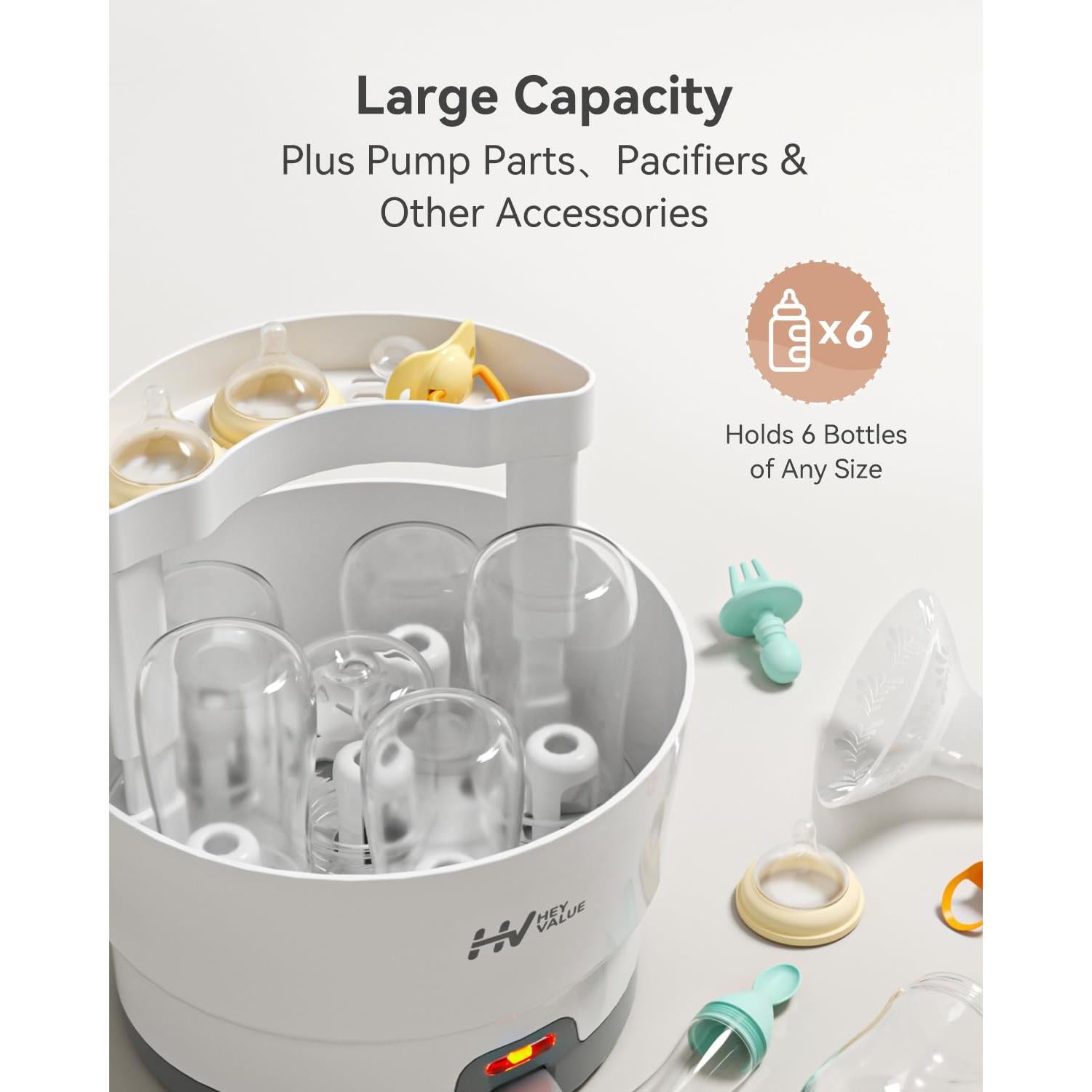 Esterilizador de Biberones HEYVALUE Blanco, Control Un Botón, 6 Biberones