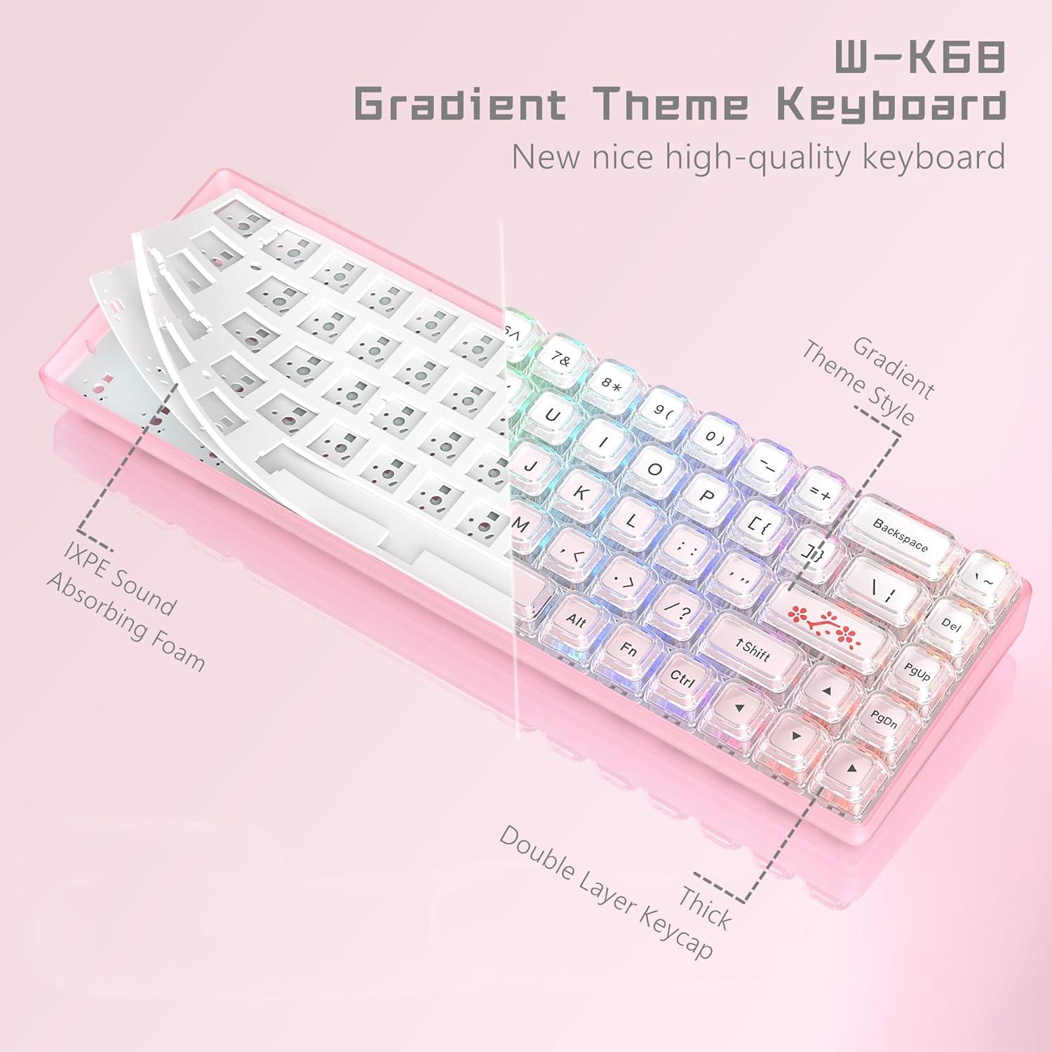 Teclado Womier W-K68 60% Mecánico Rosa RGB Personalizable