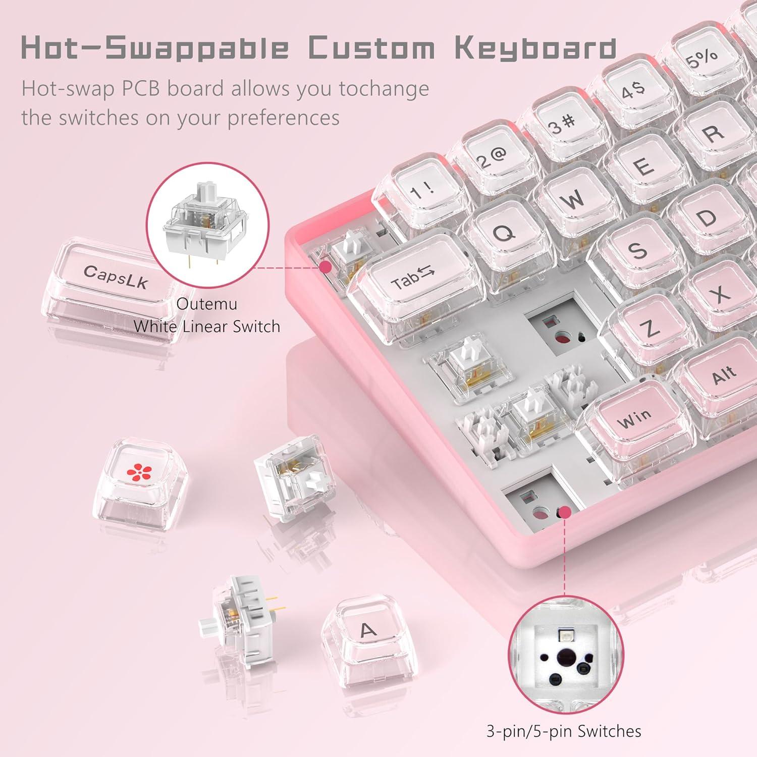 Teclado Womier W-K68 60% Mecánico Rosa RGB Personalizable