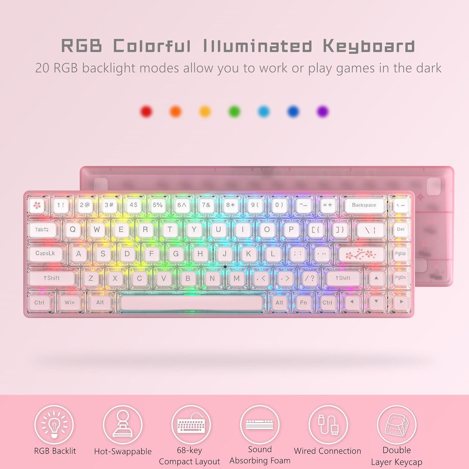 Teclado Womier W-K68 60% Mecánico Rosa RGB Personalizable