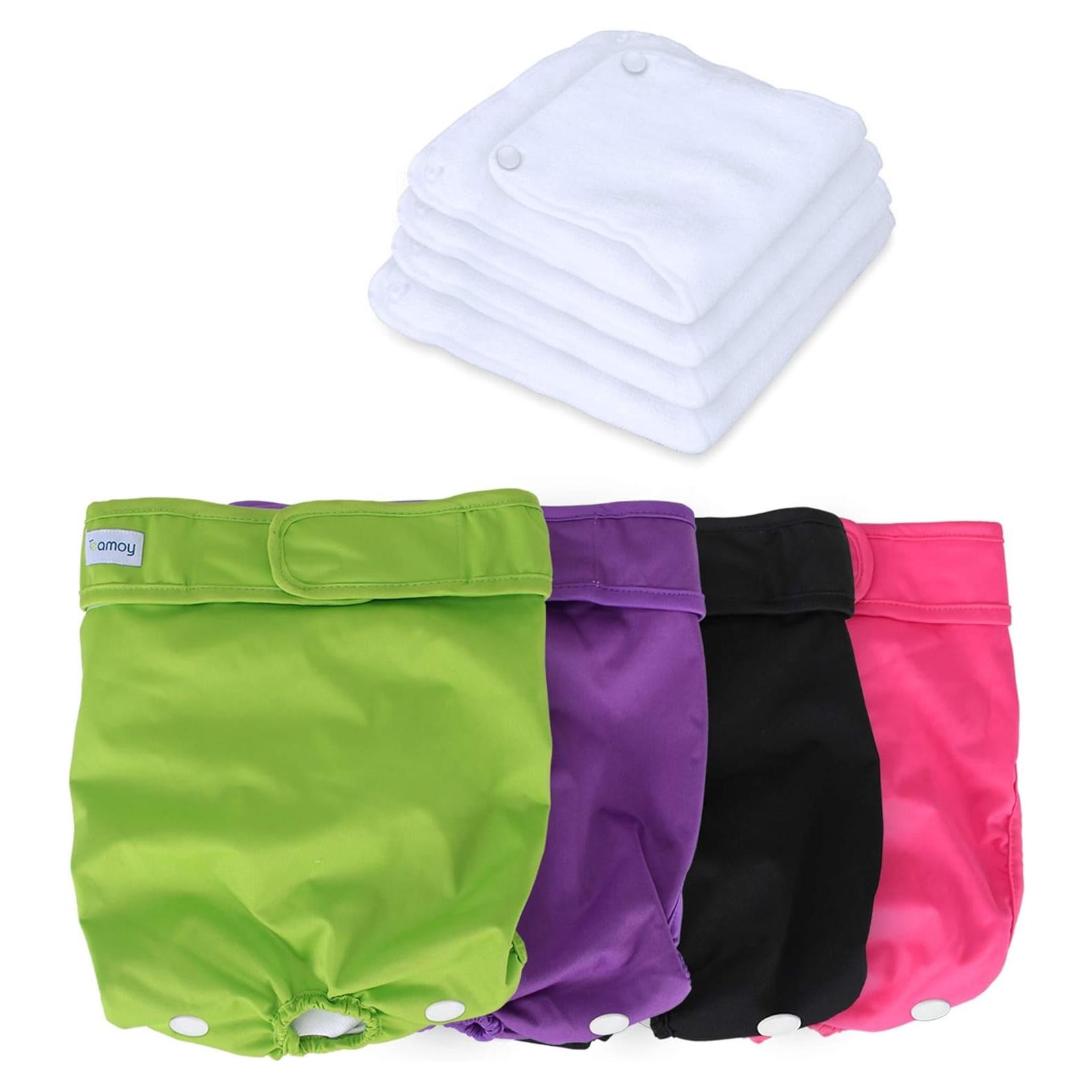 Teamoy Reusable Female Dog Diapers with Removable Pads(Pack of 4), Washable Doggie Diaper Wraps for Female Dogs, Super-Absorbent, Comfortable and Stylish, XL