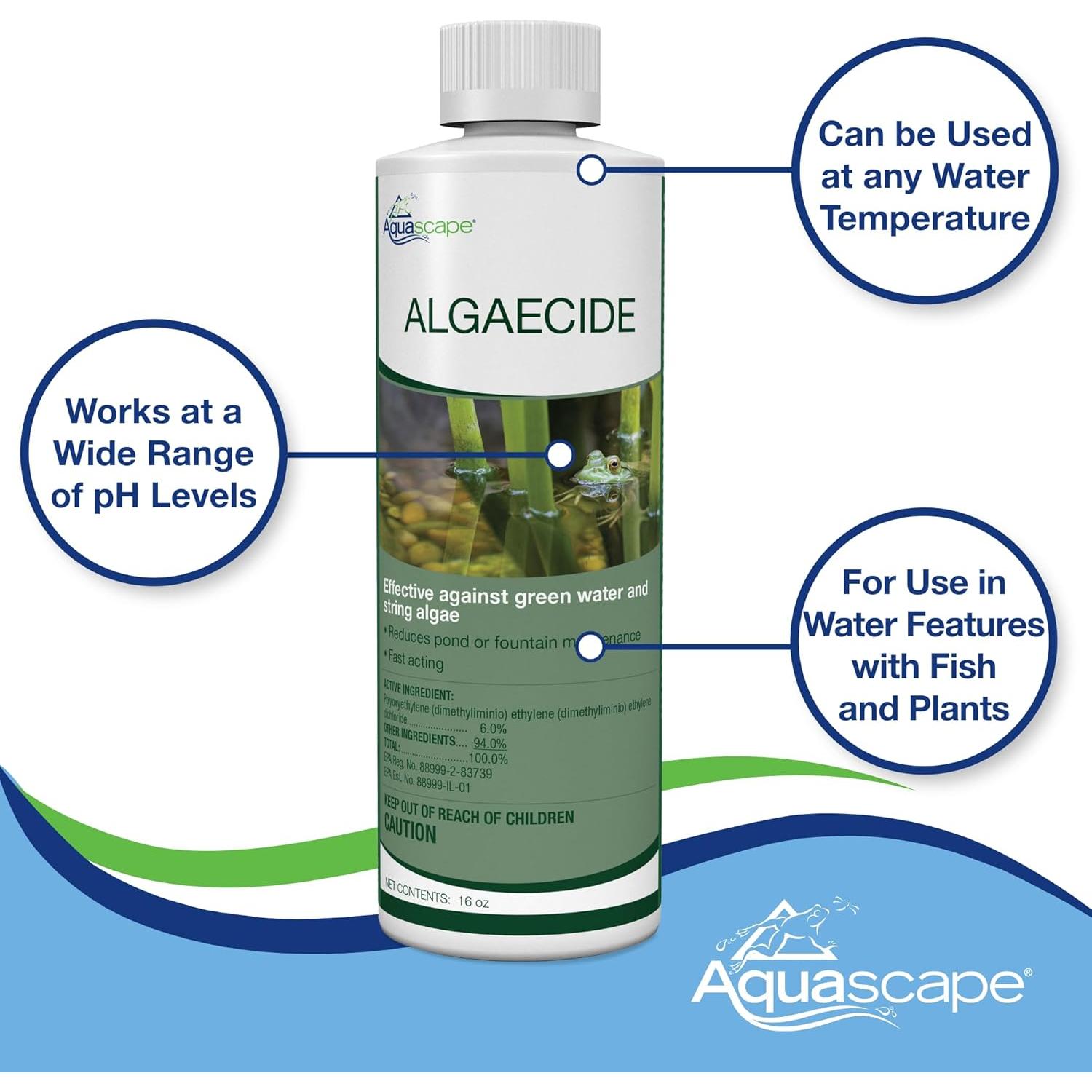 Algaecida Aquascape 32 oz - Control Rápido de Algas para Estanques
