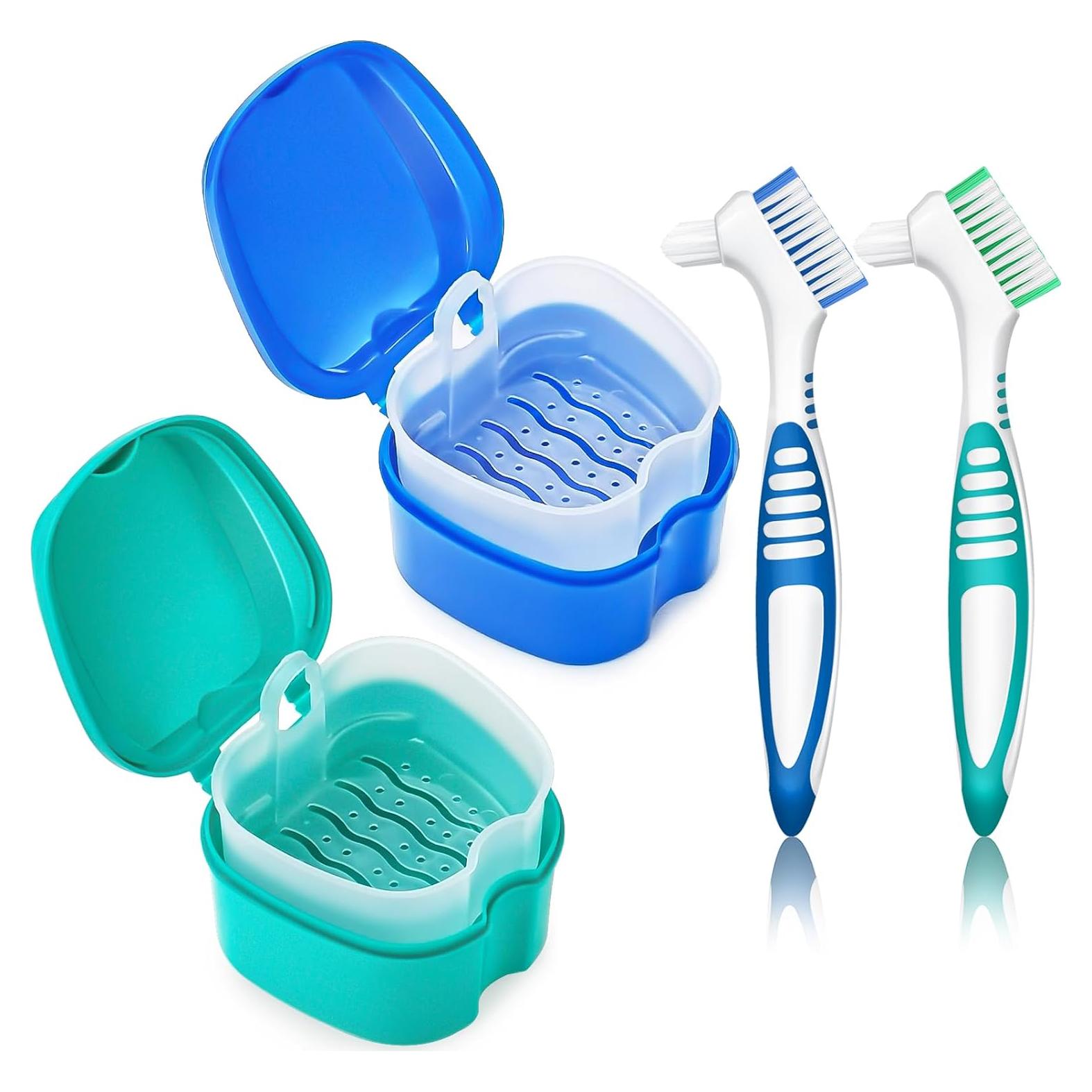 Estuche para Dentaduras EZEELAI con Canasta Drenaje y 2 Cepillos