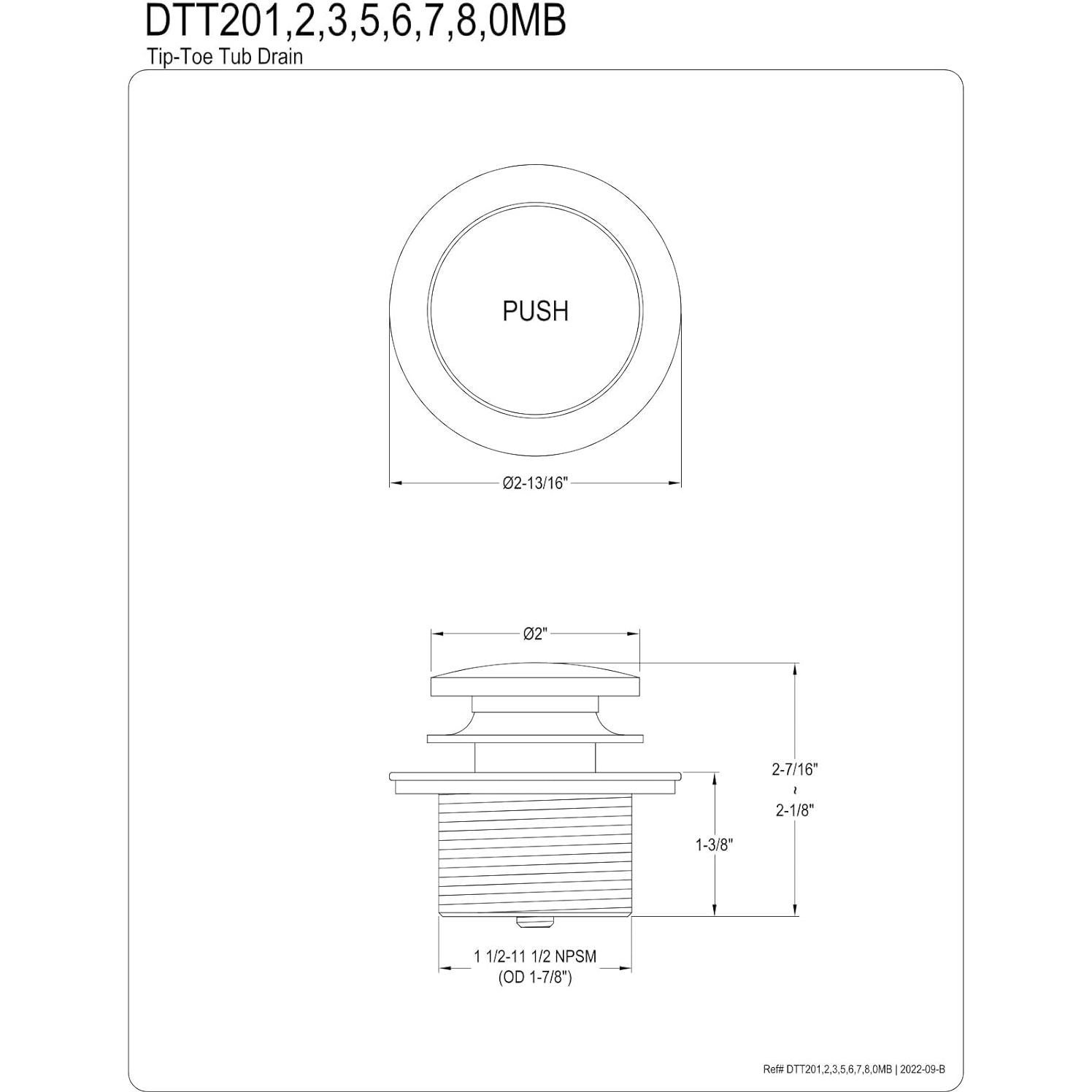 Drenaje de Bañera Kingston Brass DTT202 Latón Pulido 3.81 cm