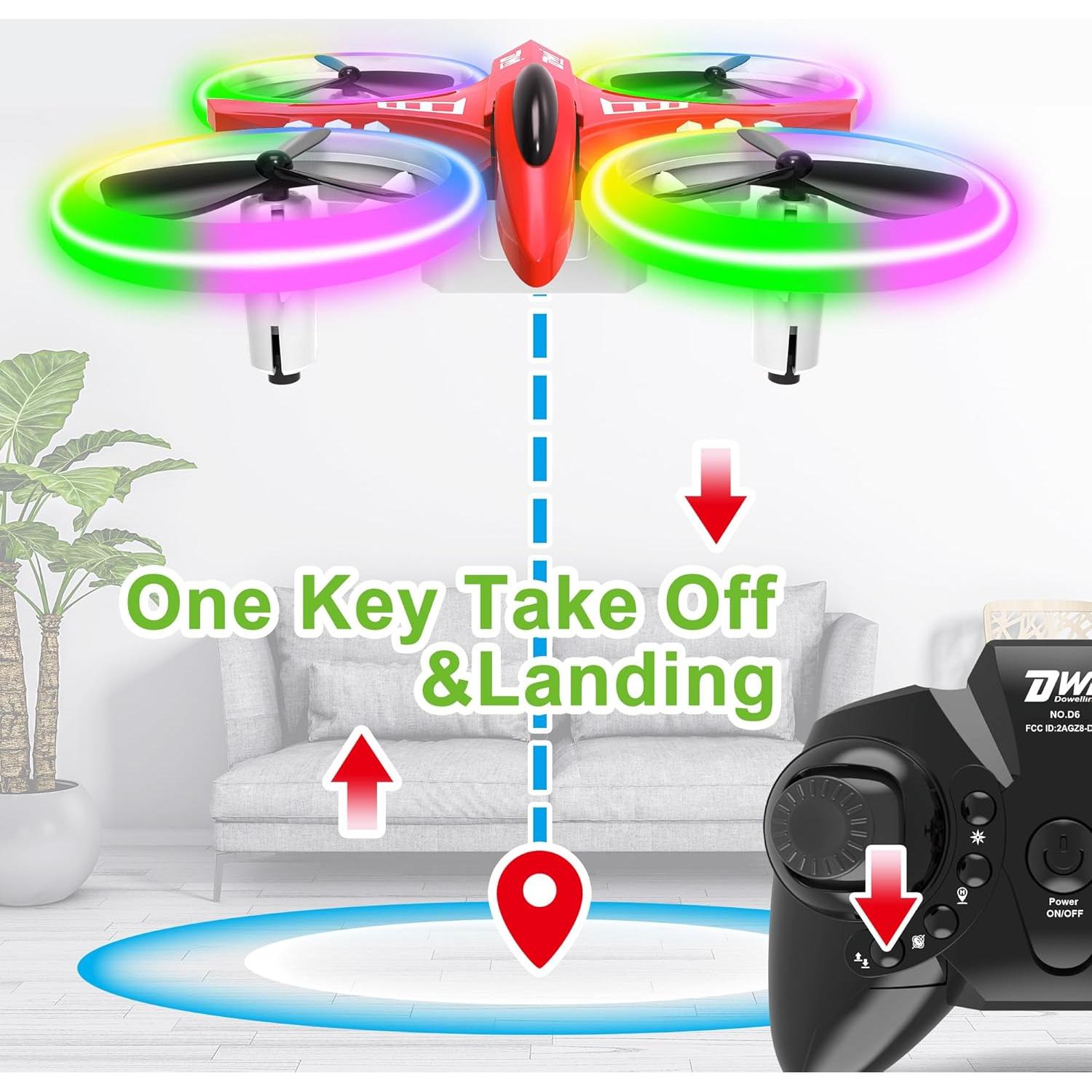 Dron Dwi Dowellin D6 Rojo para Niños con Luces LED