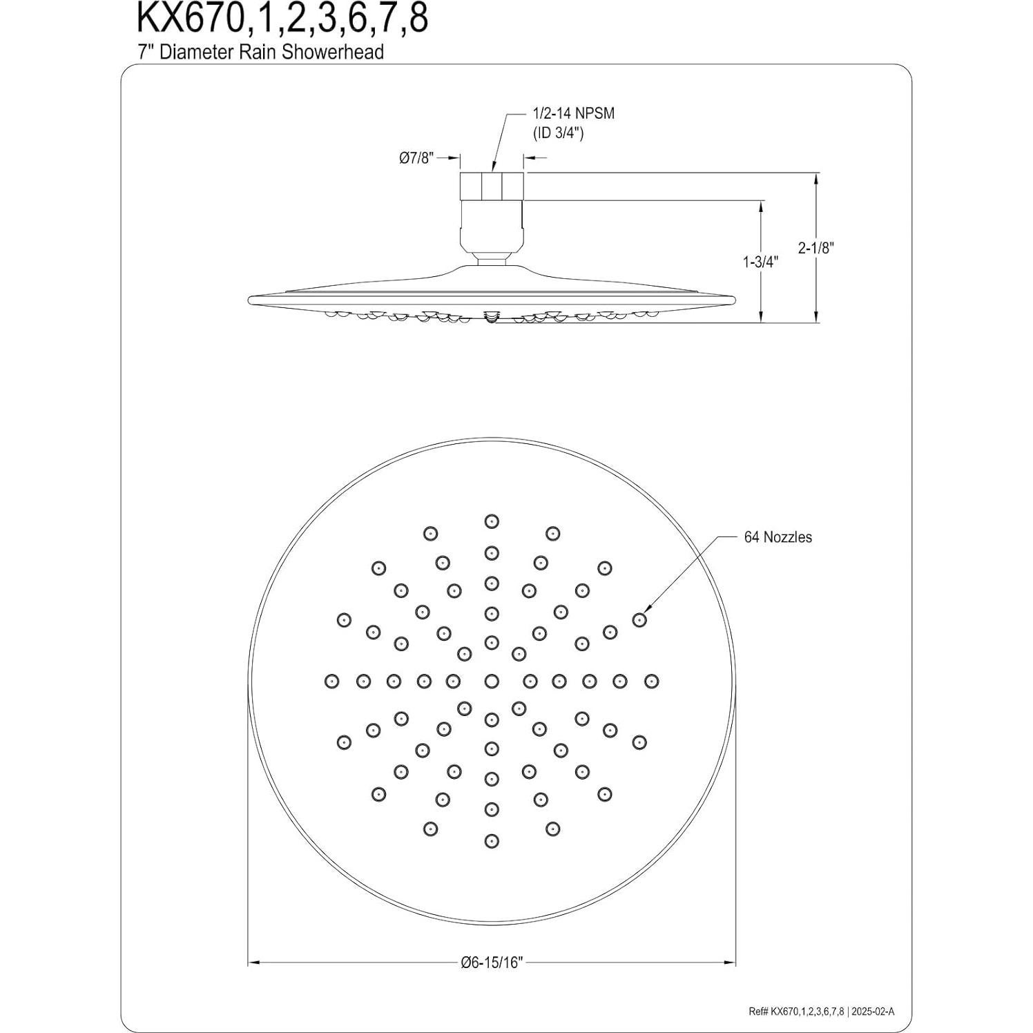 Cabezal de Ducha Kingston Brass KX670 17.5 cm Negro Mate