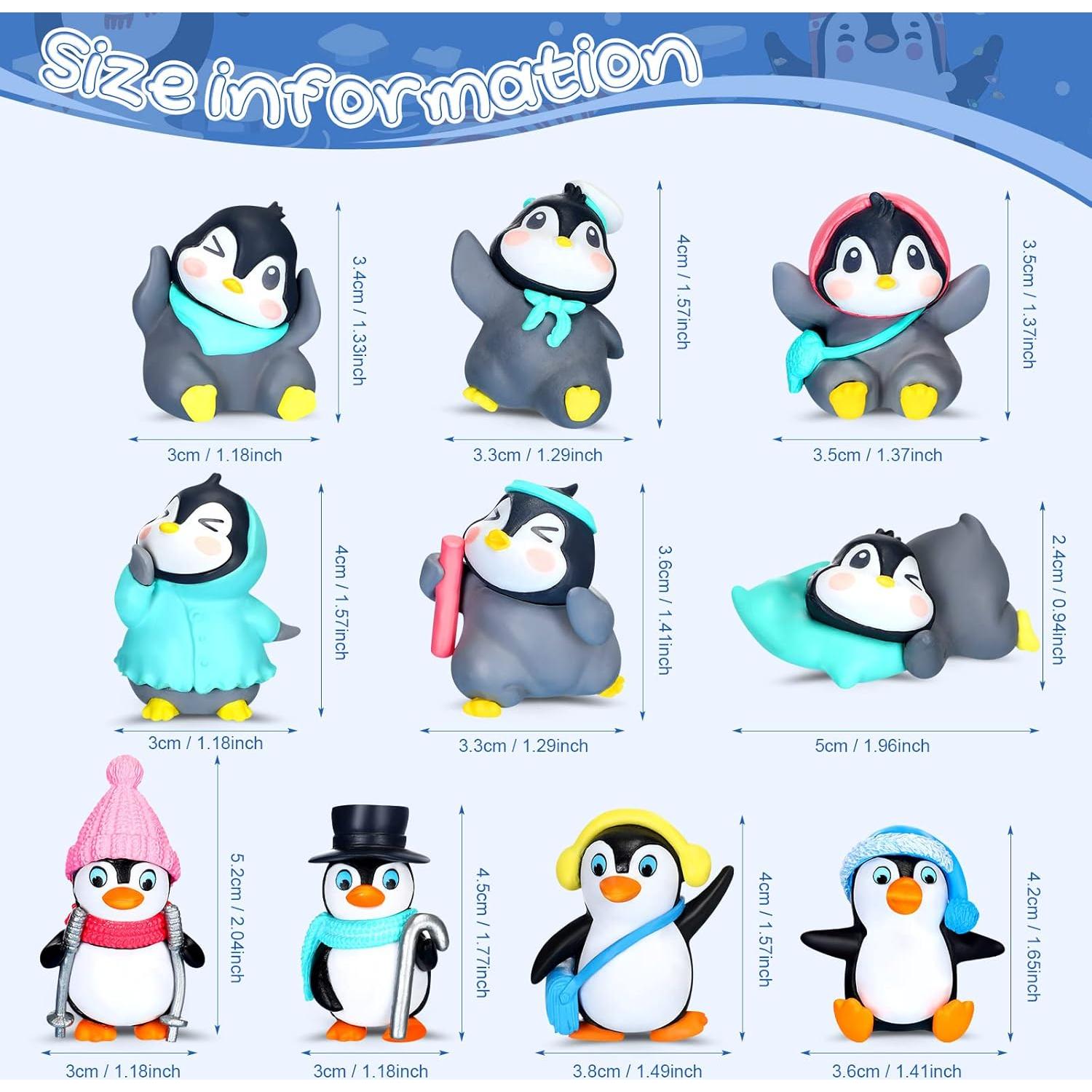 Macarrie 30 Pcs Mini Penguin Figurines Cute Penguin Characters Toys Collection Playset Mini Cartoon Cake Topper Winter Figurines Cake Decoration for Boy Girl(Vivid)