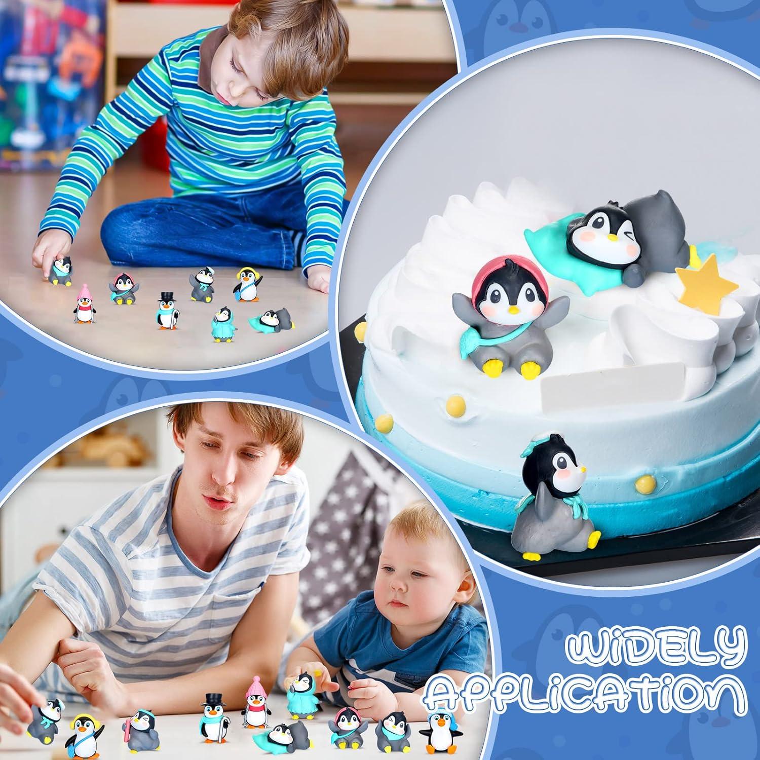 Macarrie 30 Pcs Mini Penguin Figurines Cute Penguin Characters Toys Collection Playset Mini Cartoon Cake Topper Winter Figurines Cake Decoration for Boy Girl(Vivid)
