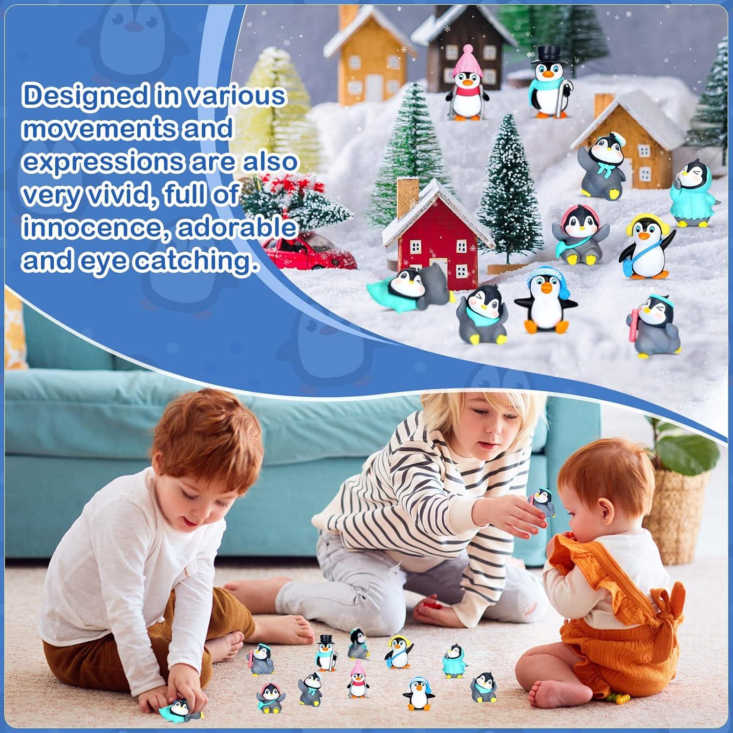 Macarrie 30 Pcs Mini Penguin Figurines Cute Penguin Characters Toys Collection Playset Mini Cartoon Cake Topper Winter Figurines Cake Decoration for Boy Girl(Vivid)