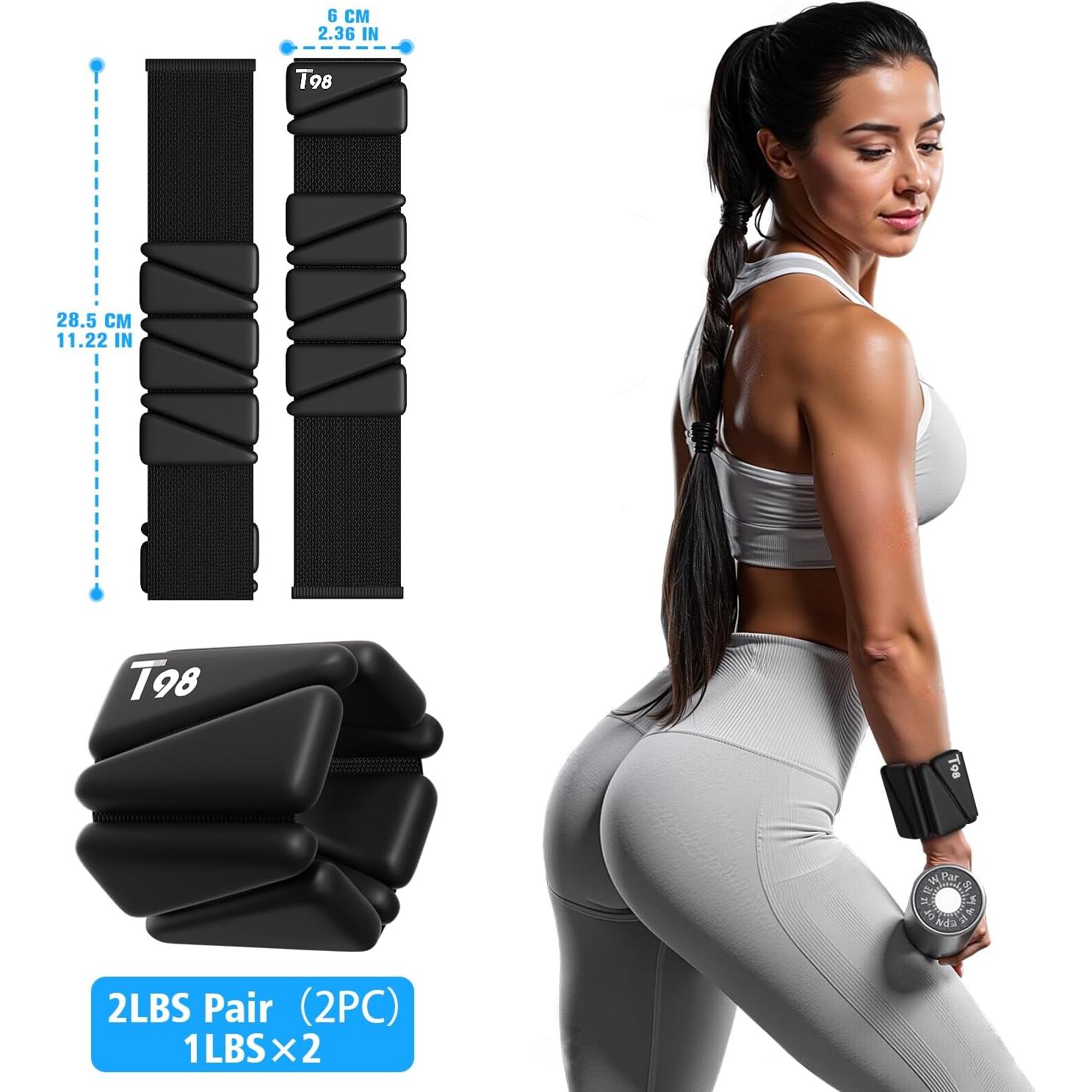 T98 Wrist & Ankle Weights for Women Men, Wearable Wrist Weights Set of 2(1Lbs Each), Adjustable Arm Leg Bracelet Weights for Strength Training, Aerobics, Barre, Suit for Home Outdoor Workout