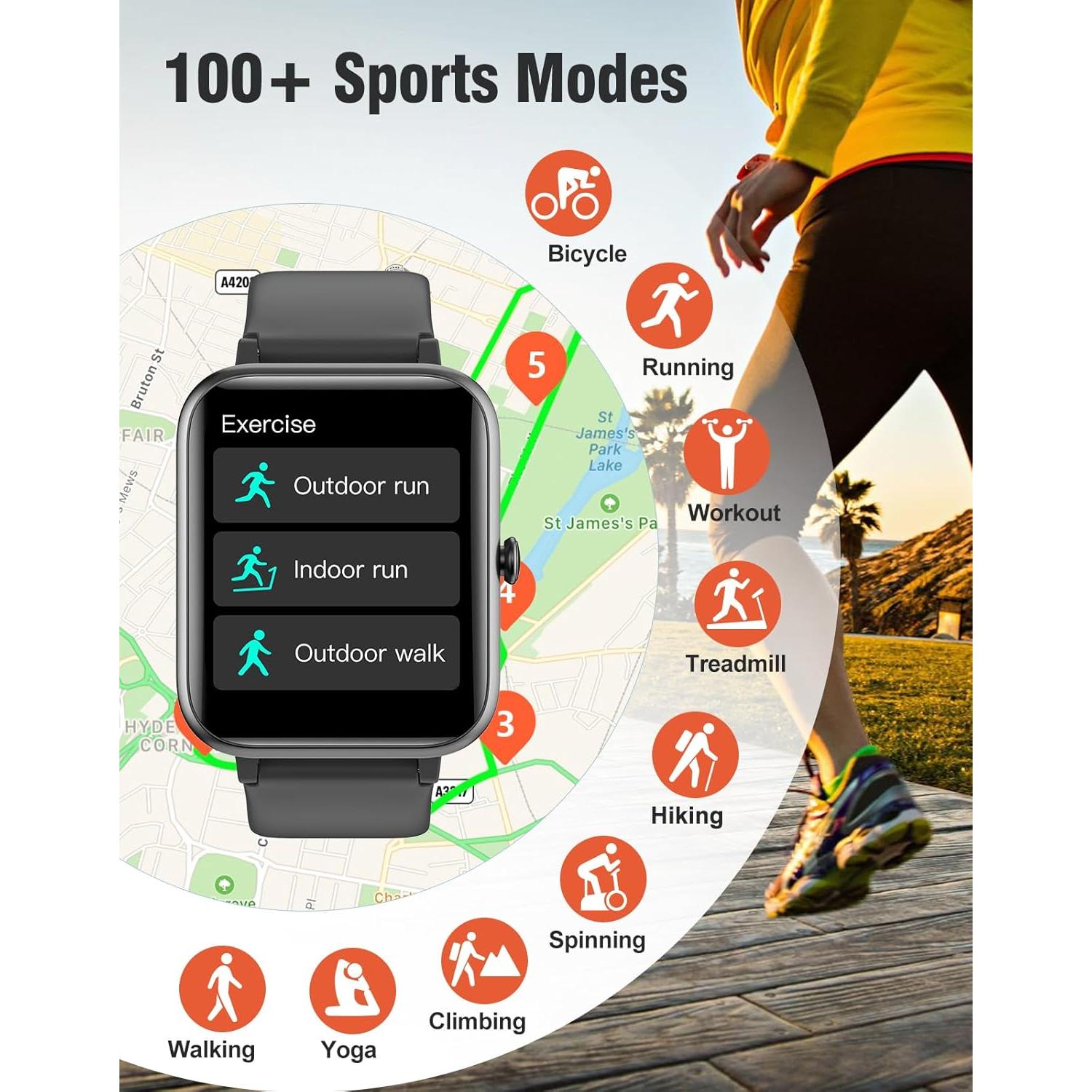 Reloj Inteligente ASIAMENG 1.85" Fitness IP68 Negro