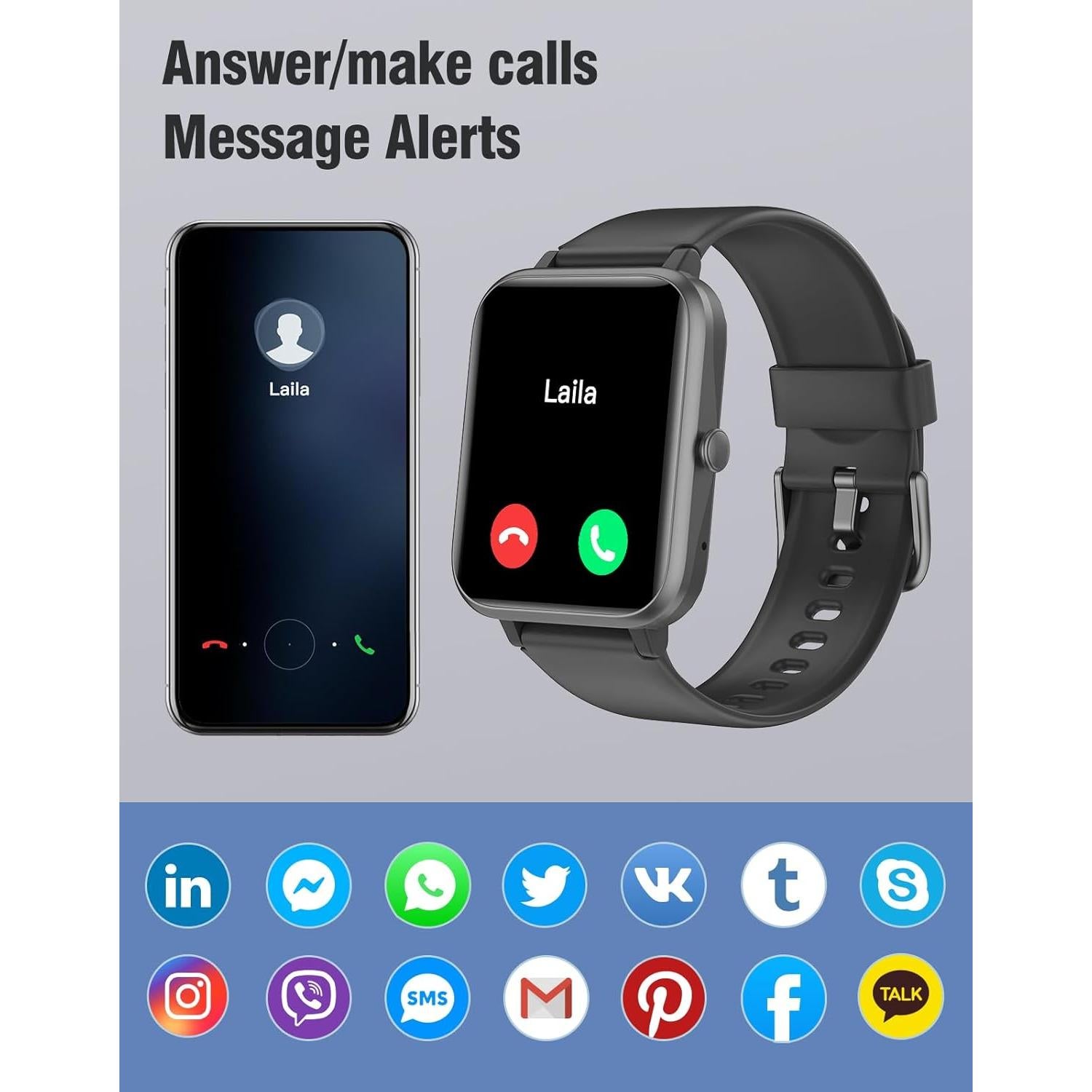 Reloj Inteligente ASIAMENG 1.85" Fitness IP68 Negro