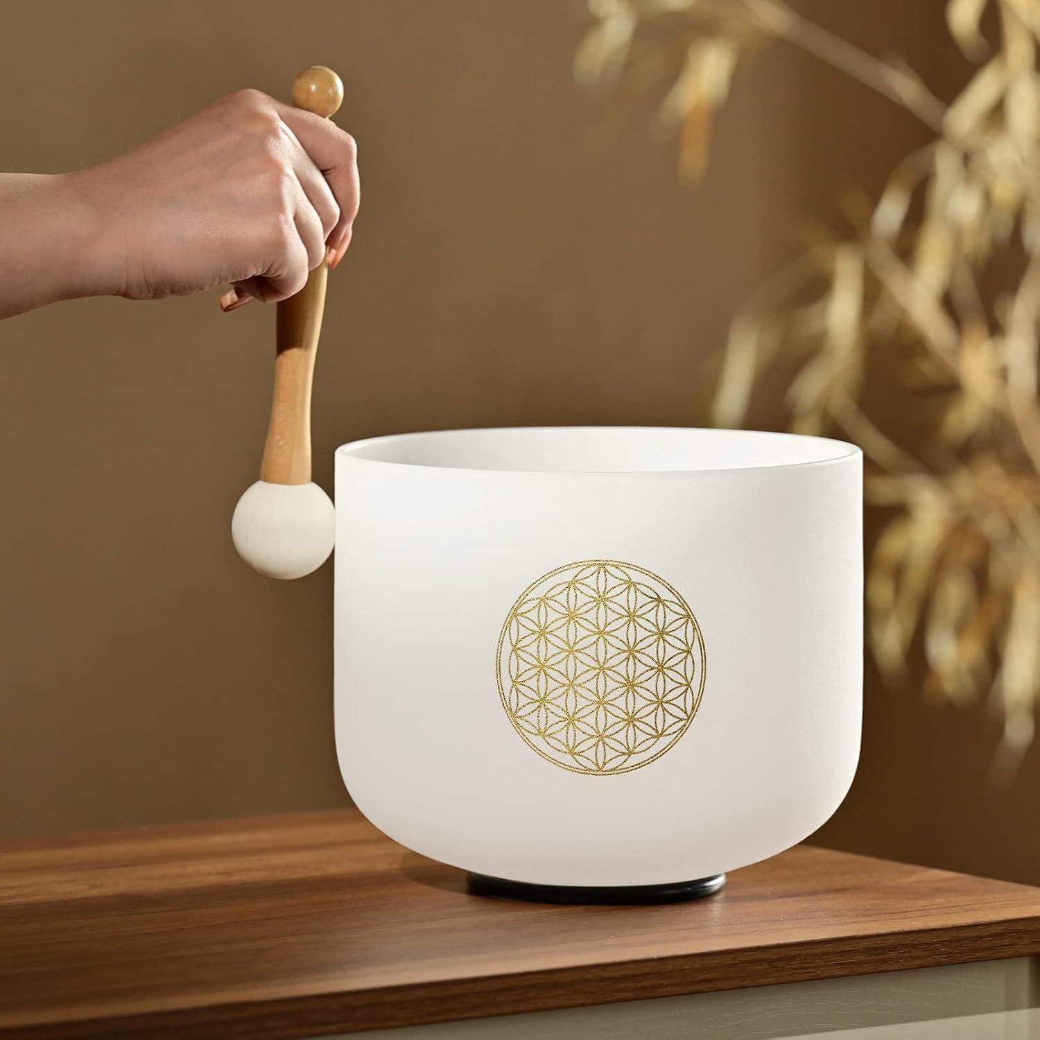 528HZ C Note 8 Inch Flower Of Life Crystal Singing Bowl Meditation Sound Bath Sound Healing Chakra Singing Bowl