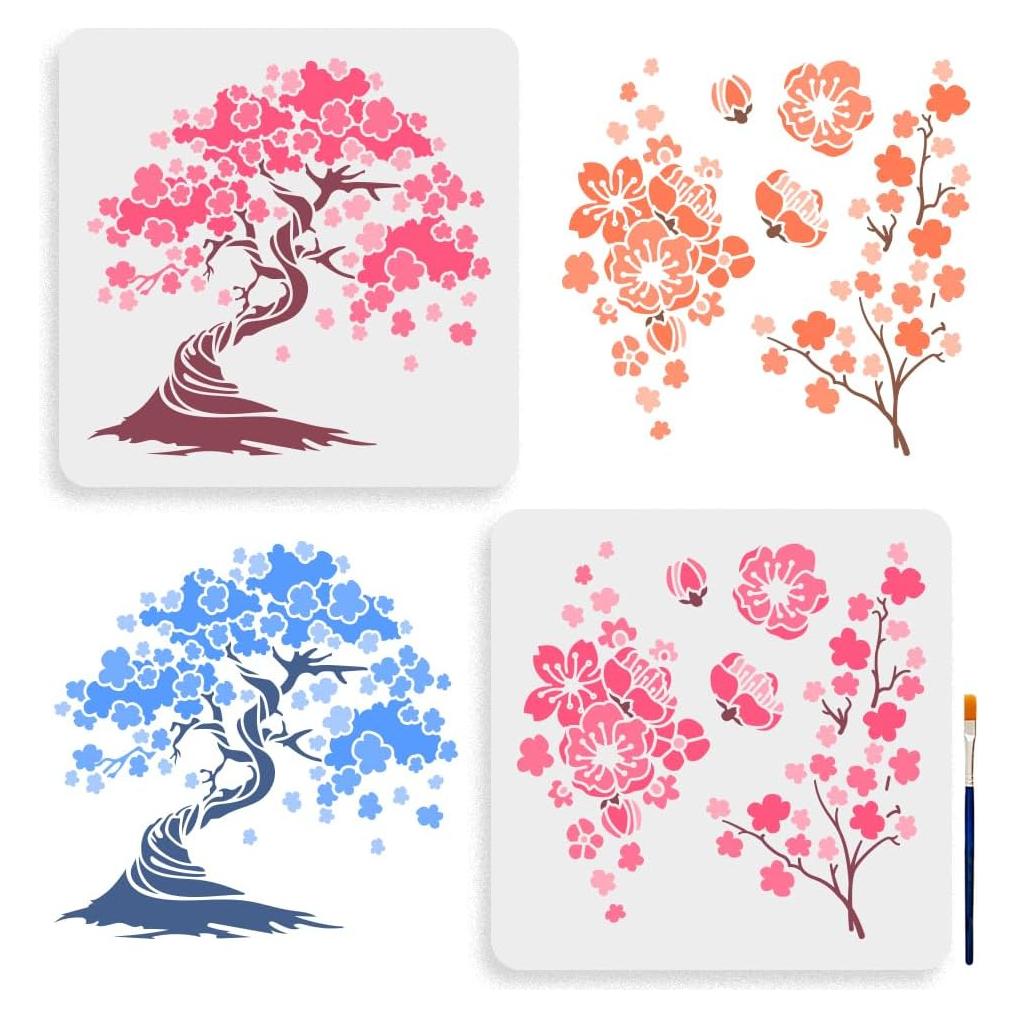 Plantillas de Flores de Cerezo MAYJOYDIY 30x30cm 2pcs con Pincel