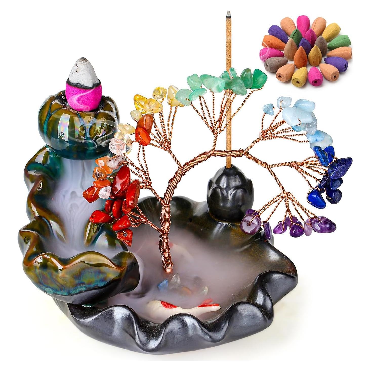 Quemador de Incienso DUQGUHO Cerámico Árbol de Cristal 11.8 cm