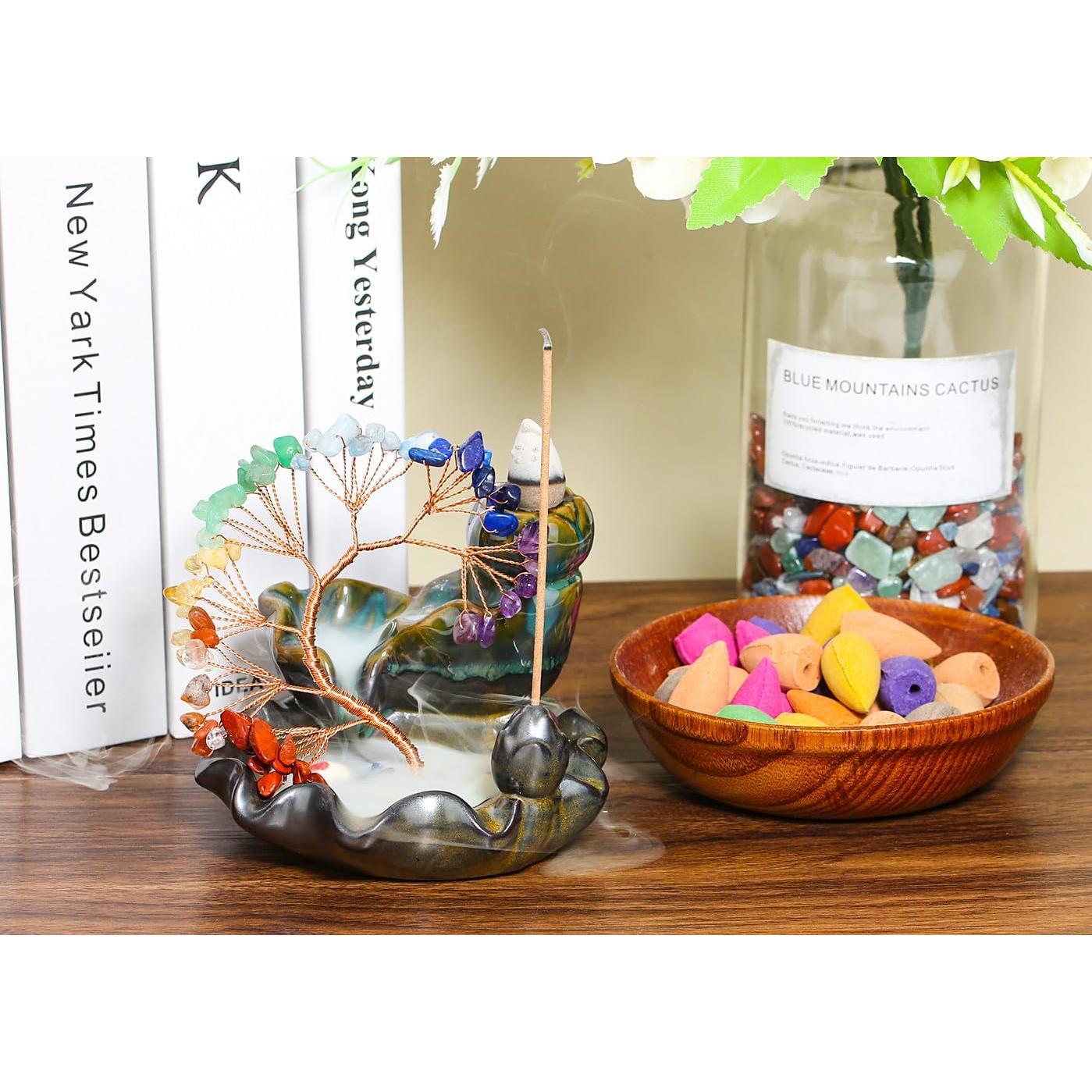 Quemador de Incienso DUQGUHO Cerámico Árbol de Cristal 11.8 cm