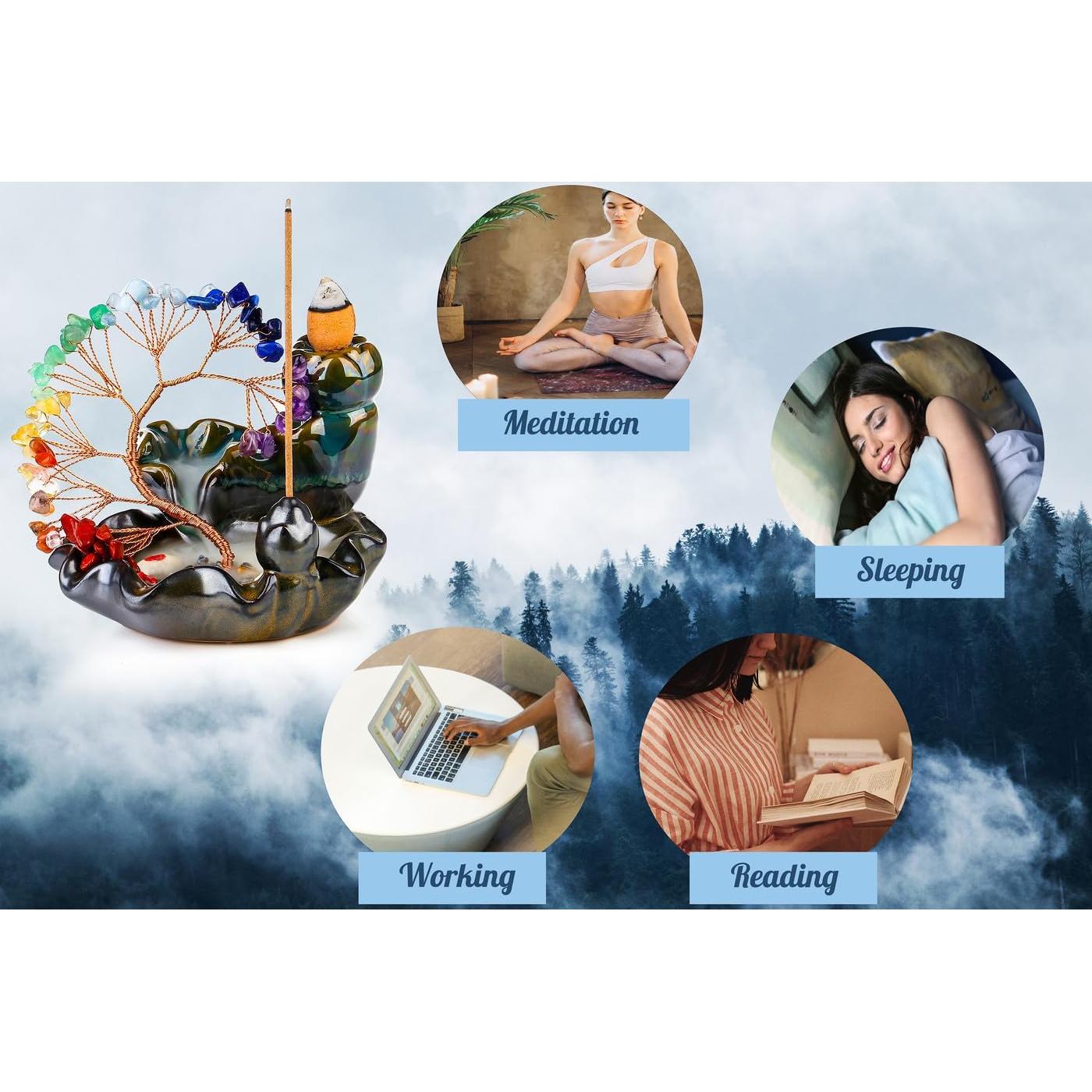 Quemador de Incienso DUQGUHO Cerámico Árbol de Cristal 11.8 cm