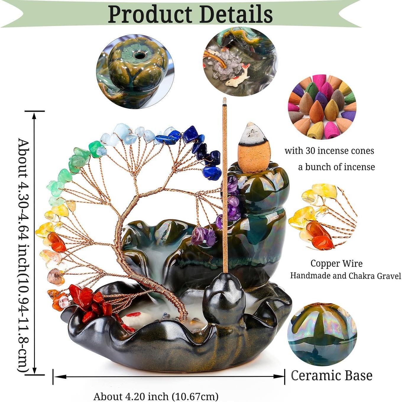 Quemador de Incienso DUQGUHO Cerámico Árbol de Cristal 11.8 cm