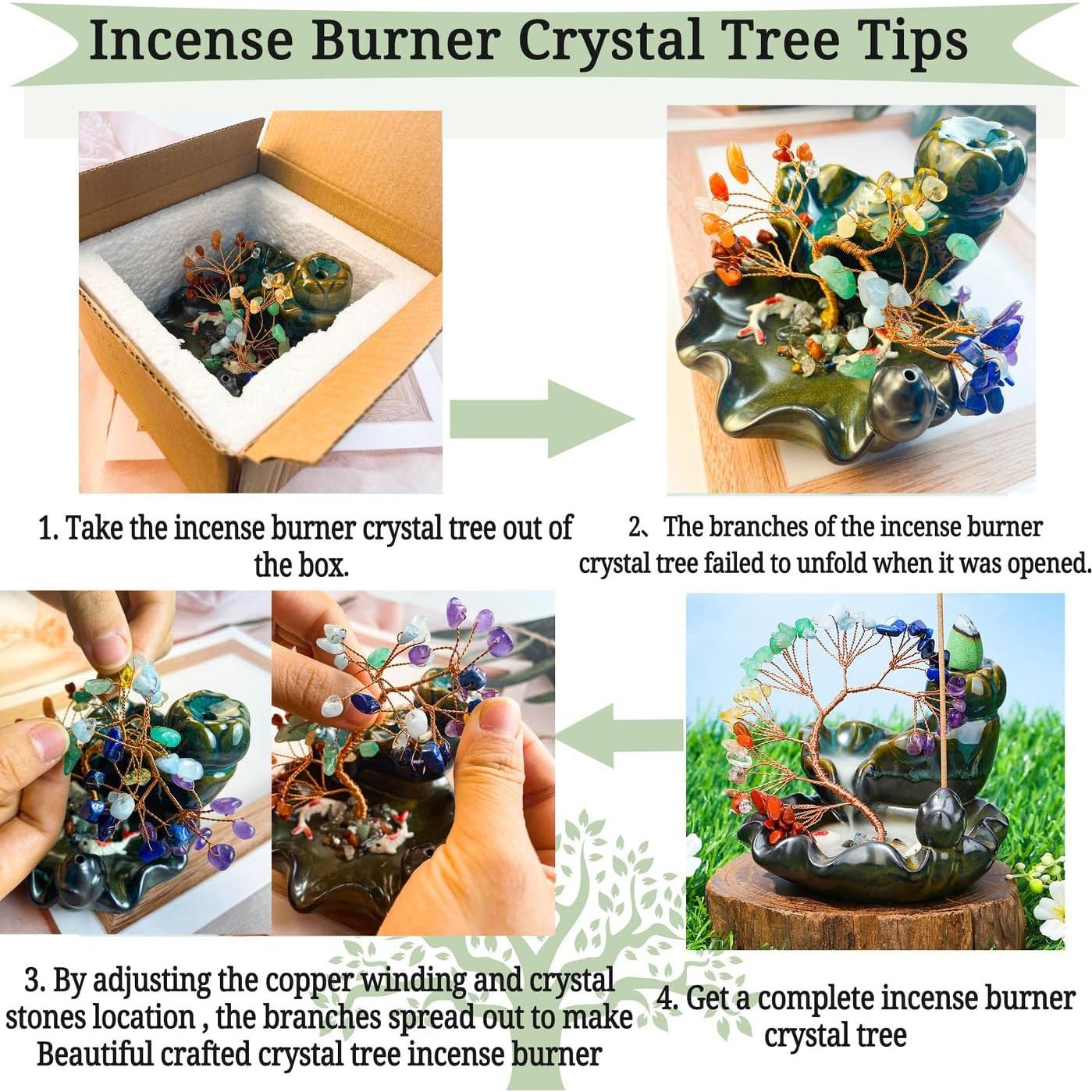 Quemador de Incienso DUQGUHO Cerámico Árbol de Cristal 11.8 cm