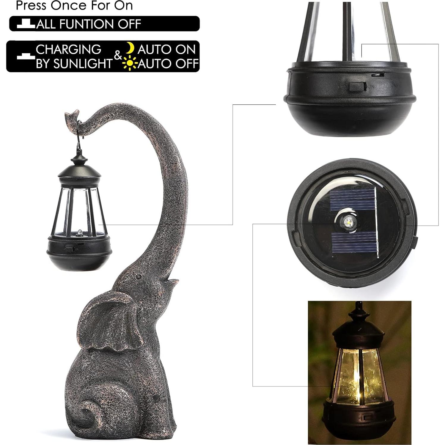 Estatua de Jardín Elefante Solar IVCOOLE 38 cm Decoración