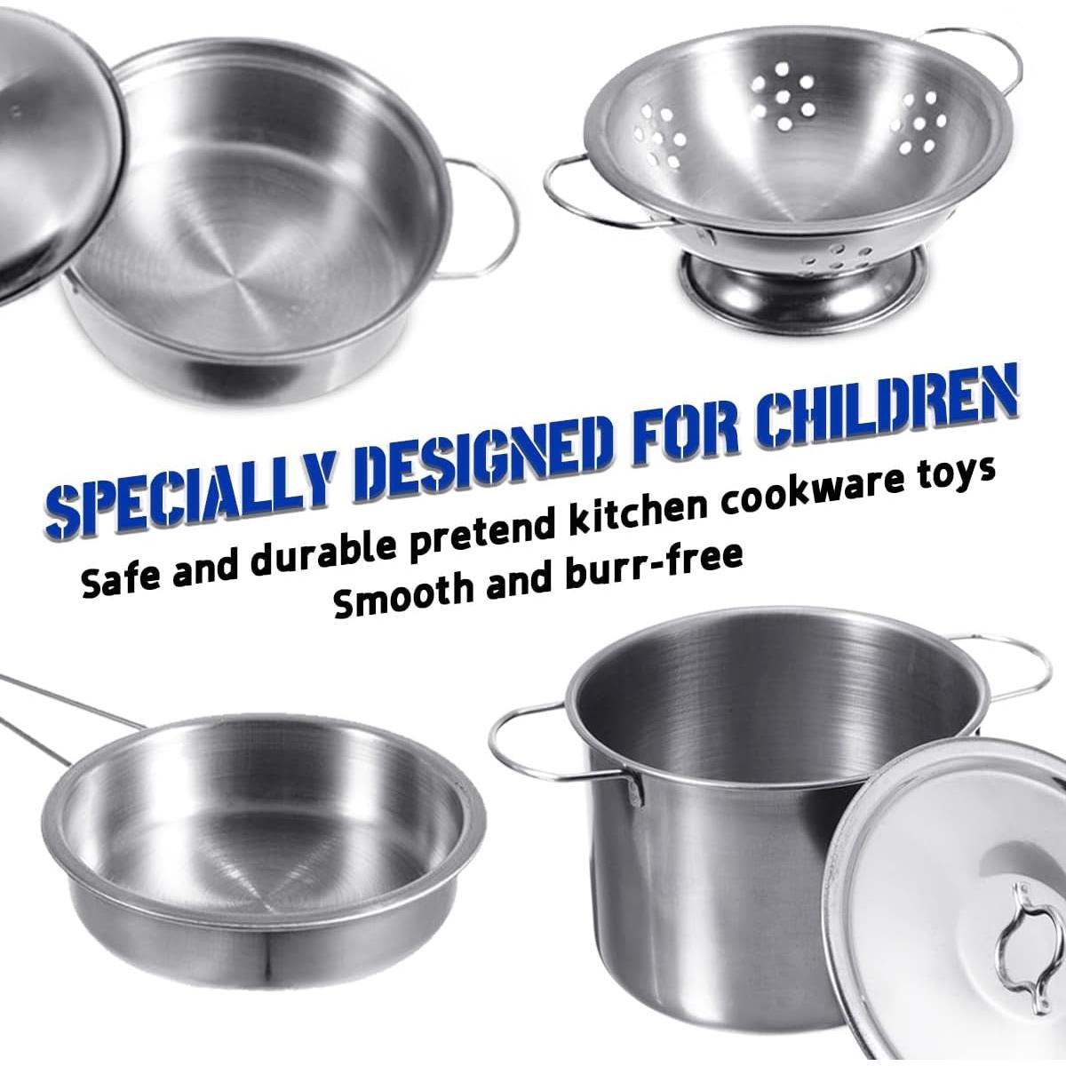 Cookware Pots and Pans Play Set with Cooking Mini Stainless-Steel Kitchen Cooking Utensils Toys,Pretend Toys for Kids, Educational＆Development Toy Kitchen Playset Accessories for Kids Ages 3+