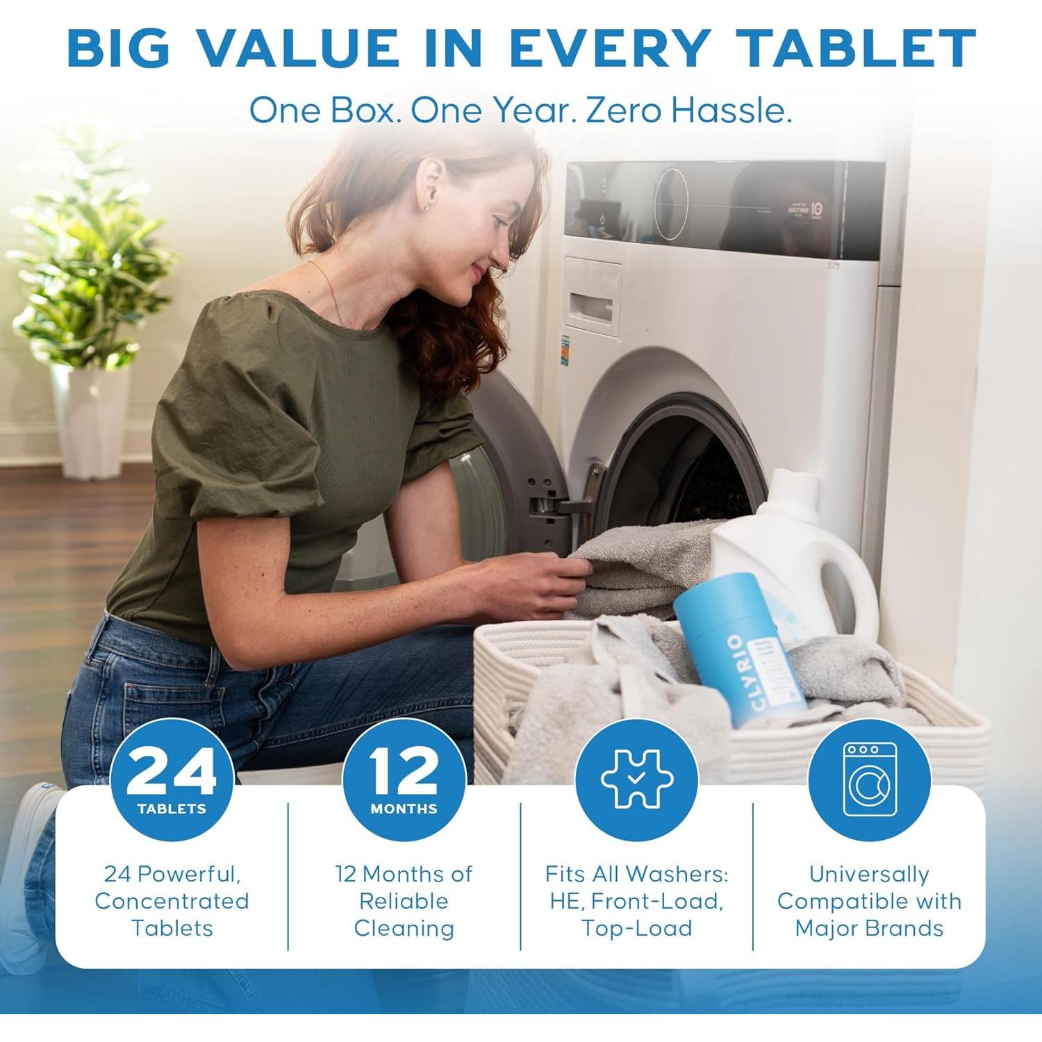 Limpiador de Lavadora Clyrio - 24 Tabletas Concentradas