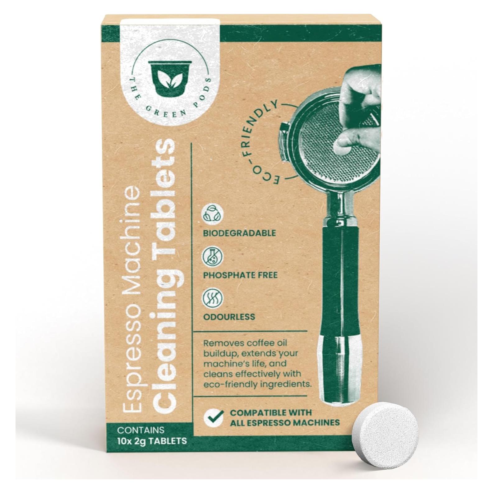 Tabletas de limpieza para máquina de espresso The Green Pods, 10 unidades
