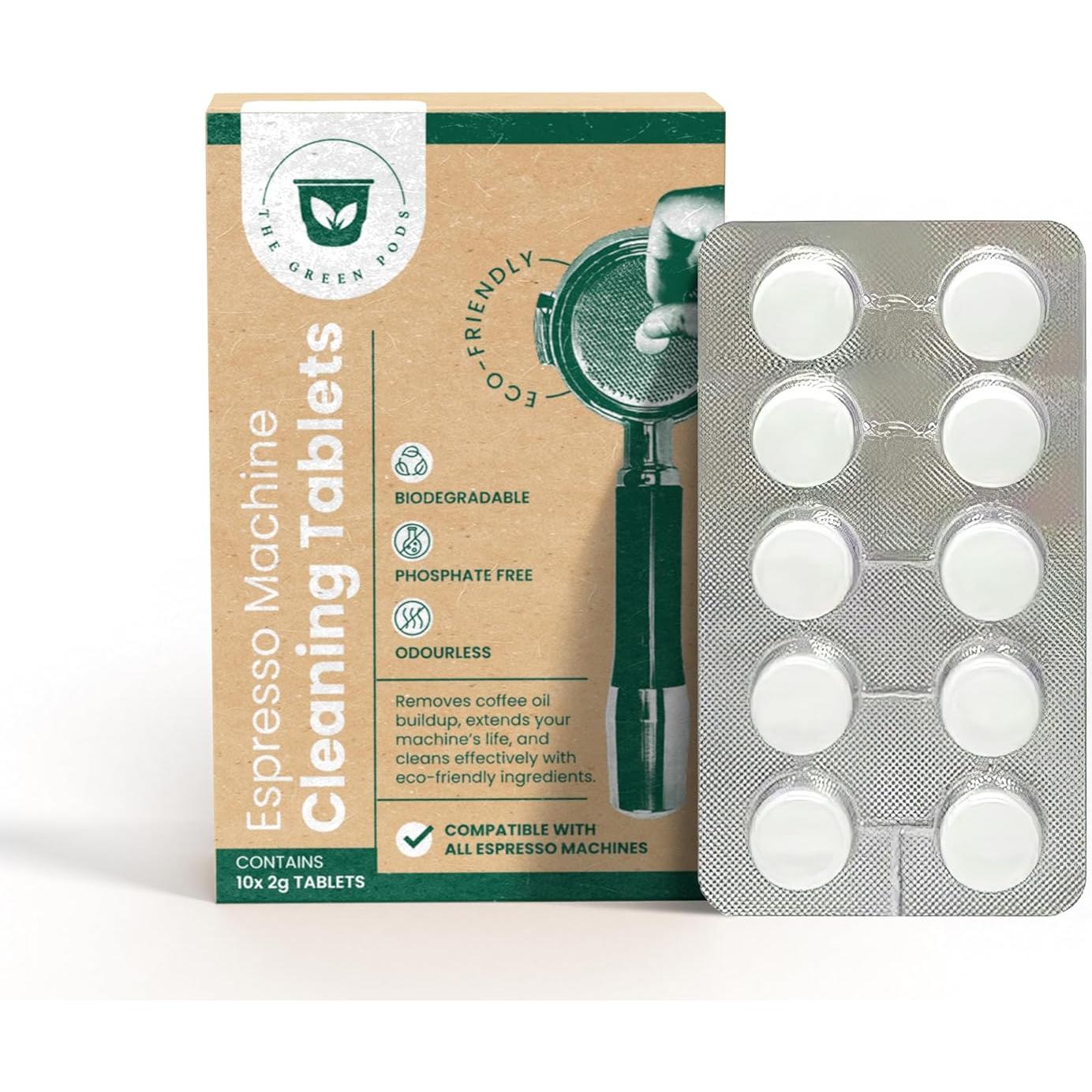 Tabletas de limpieza para máquina de espresso The Green Pods, 10 unidades