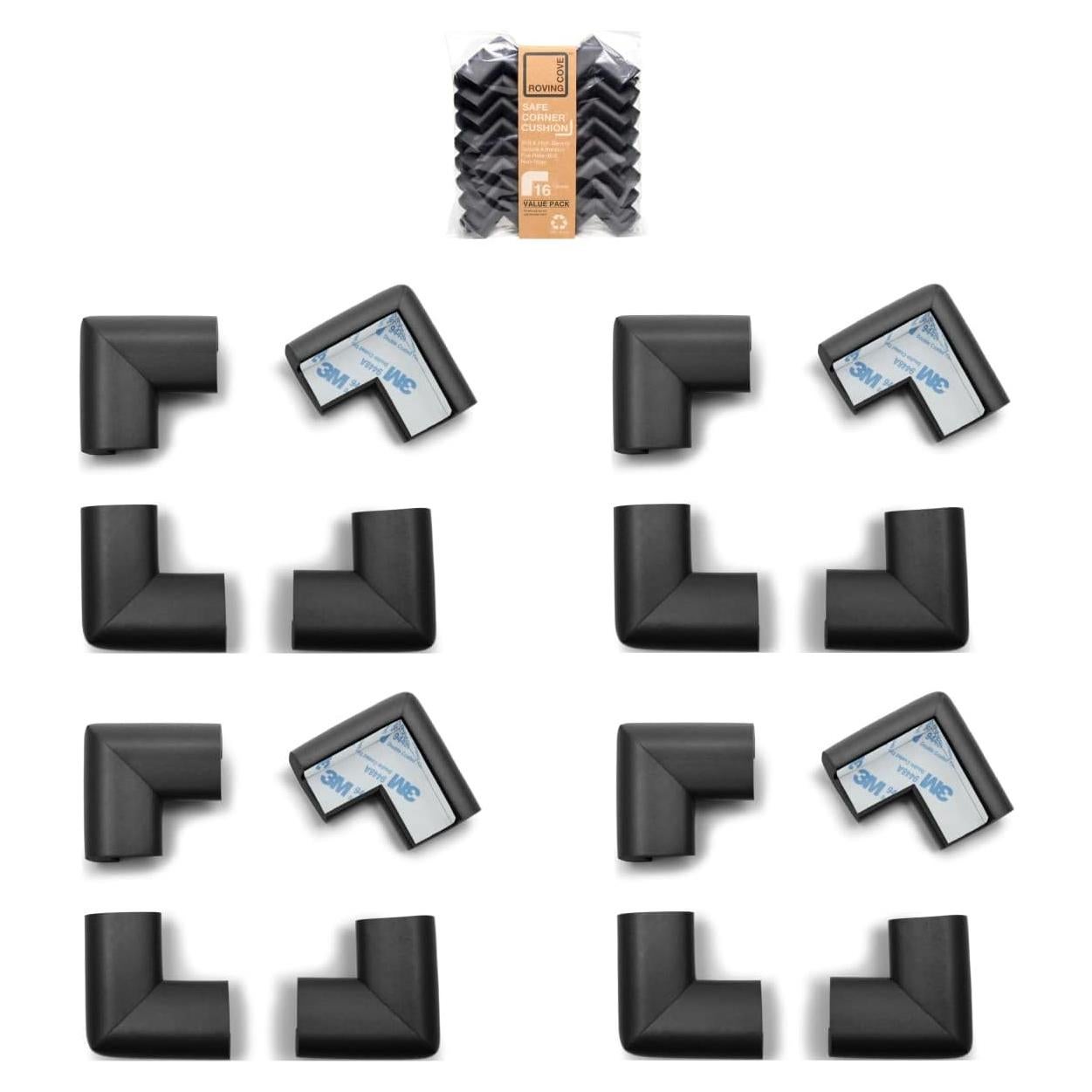 Roving Cove Protector de Esquinas para Bebés 16 Piezas Negro