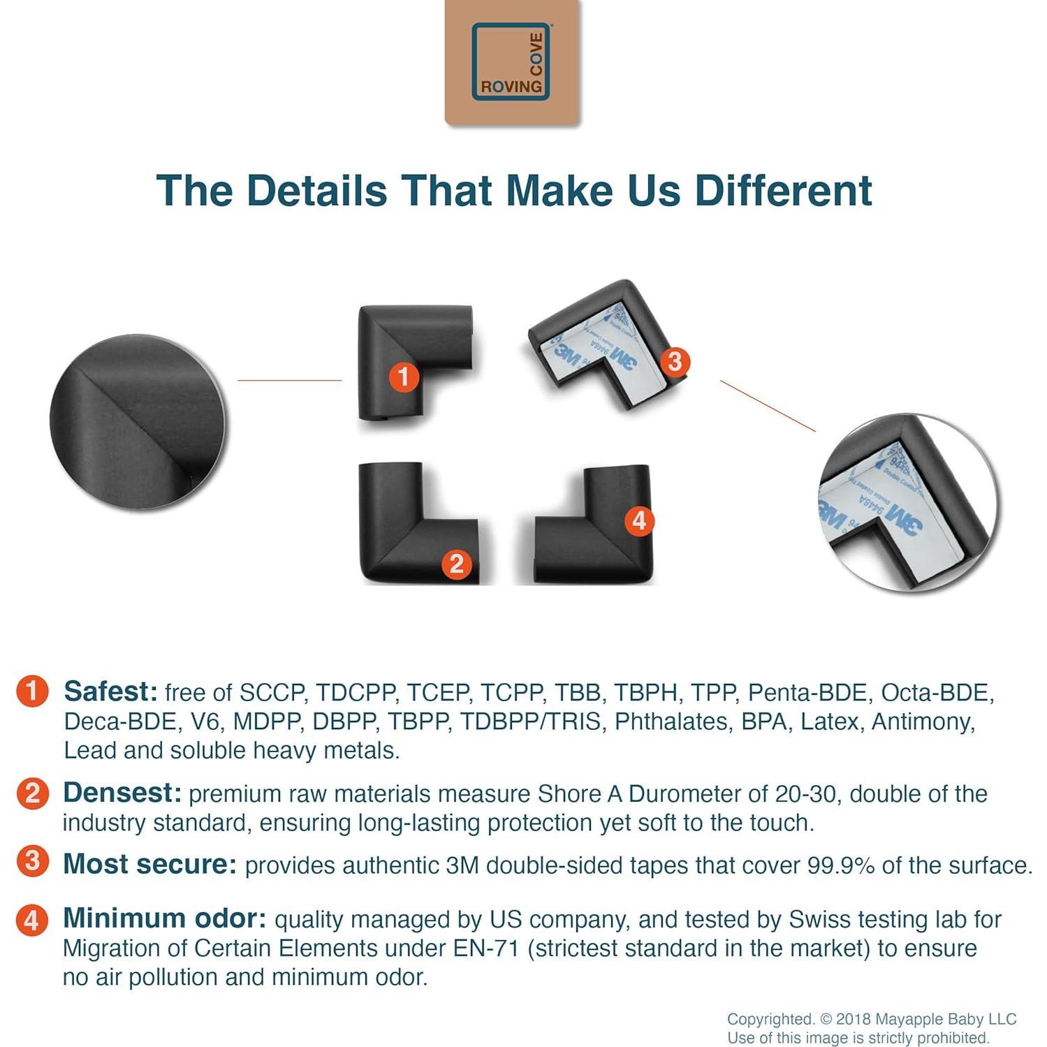 Roving Cove Protector de Esquinas para Bebés 16 Piezas Negro