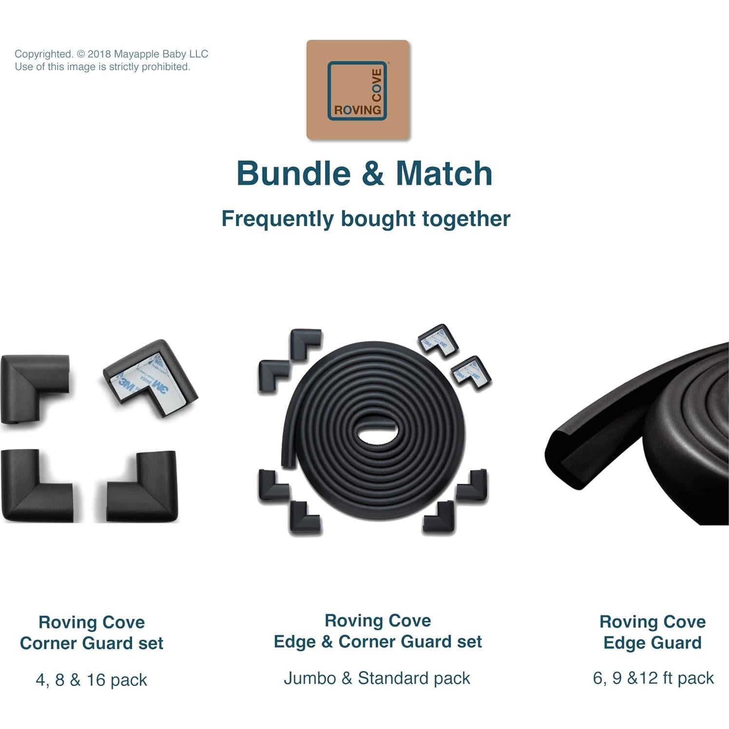 Roving Cove Protector de Esquinas para Bebés 16 Piezas Negro