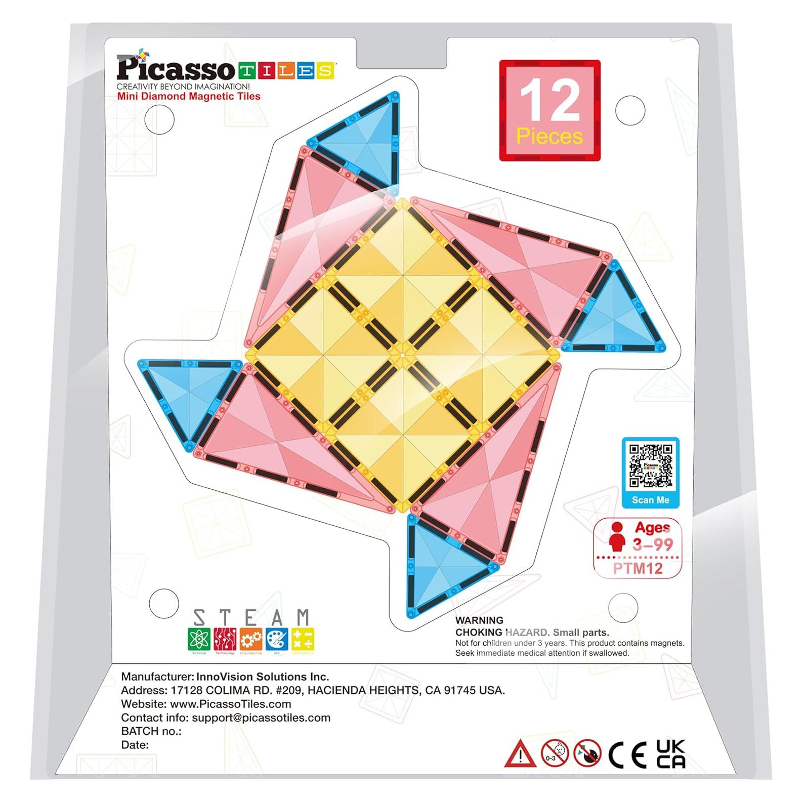 PicassoTiles Bloques Magnéticos Mini 12 Piezas Juguete STEM