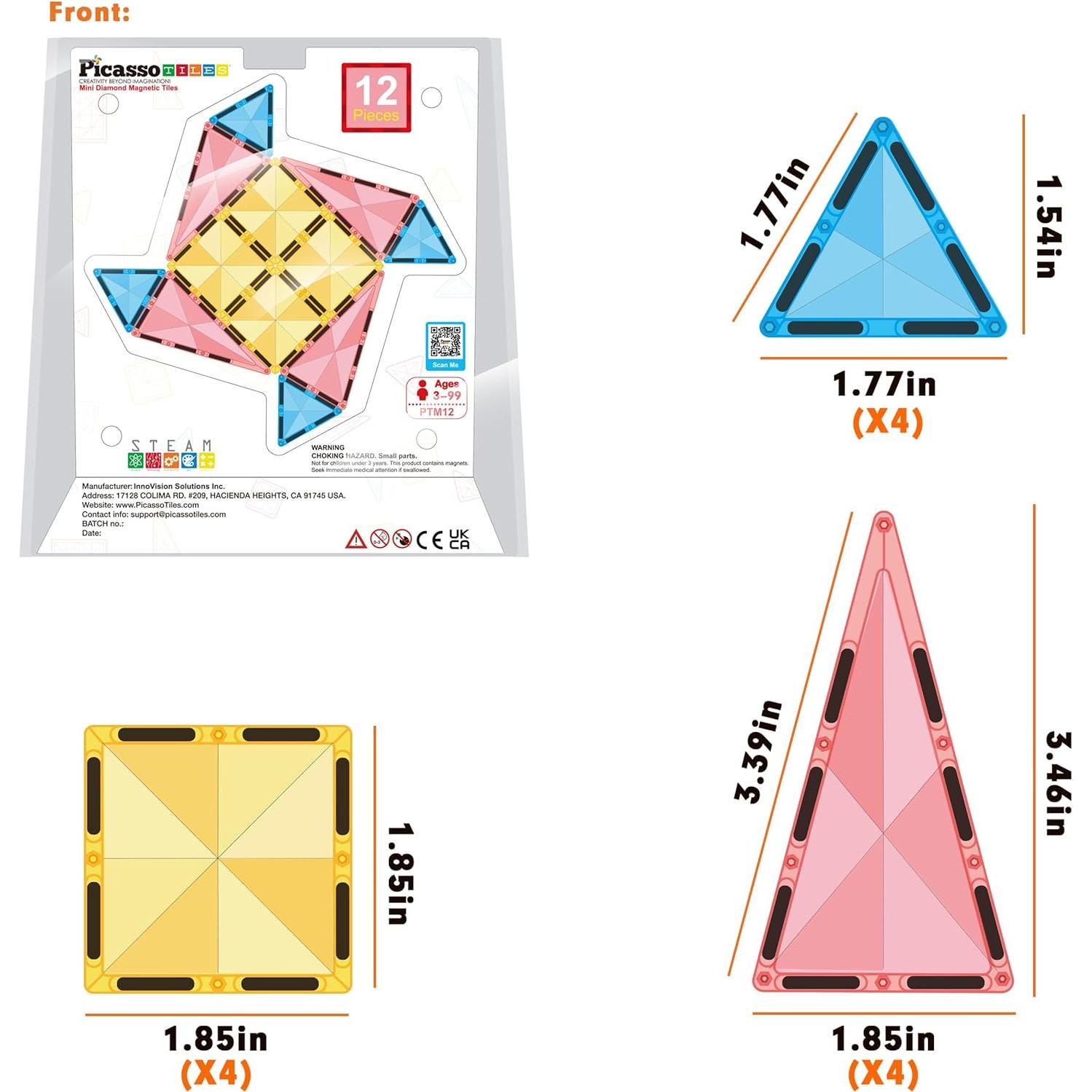 PicassoTiles Bloques Magnéticos Mini 12 Piezas Juguete STEM