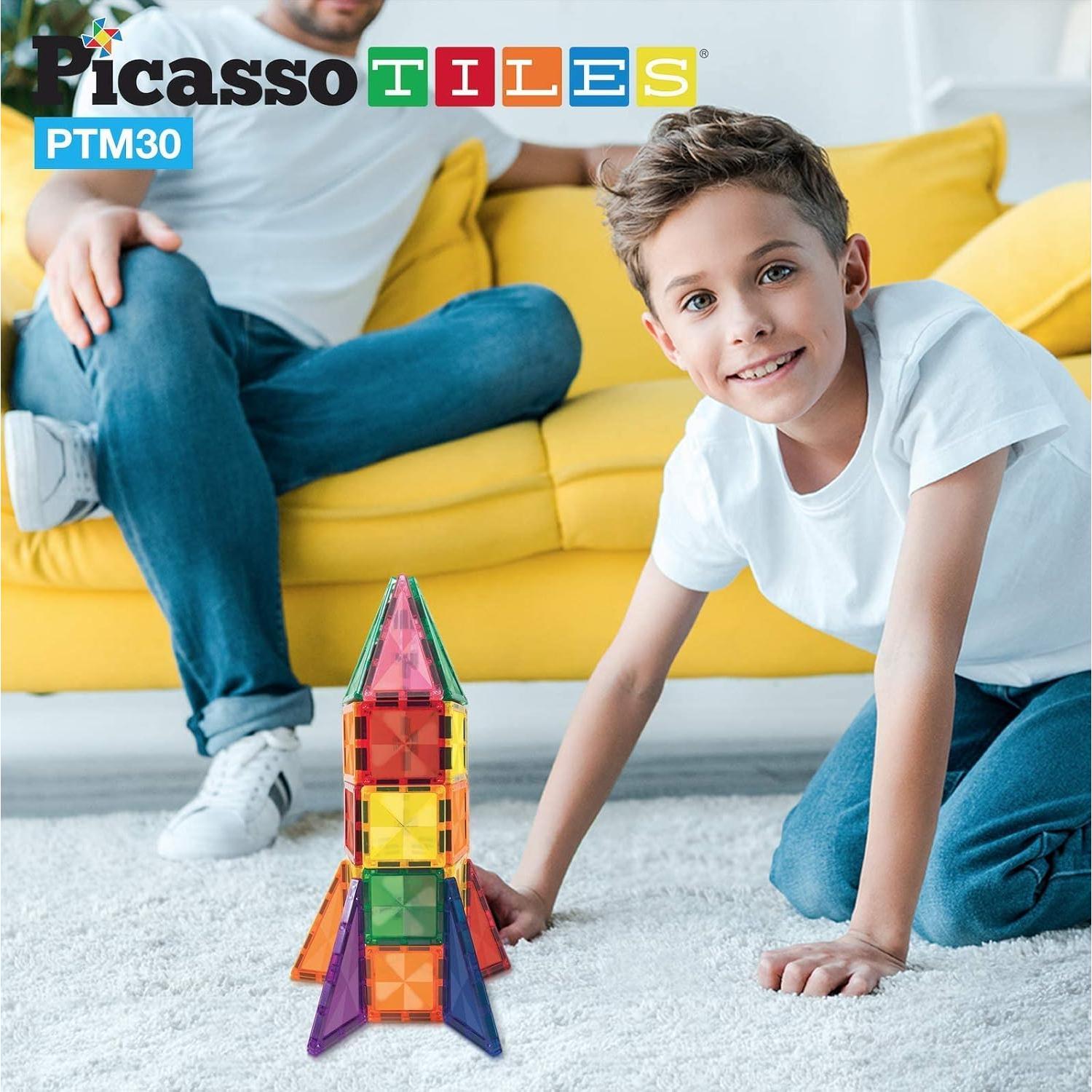 PicassoTiles Mini 30 Piezas Azulejos Magnéticos Juguete STEM