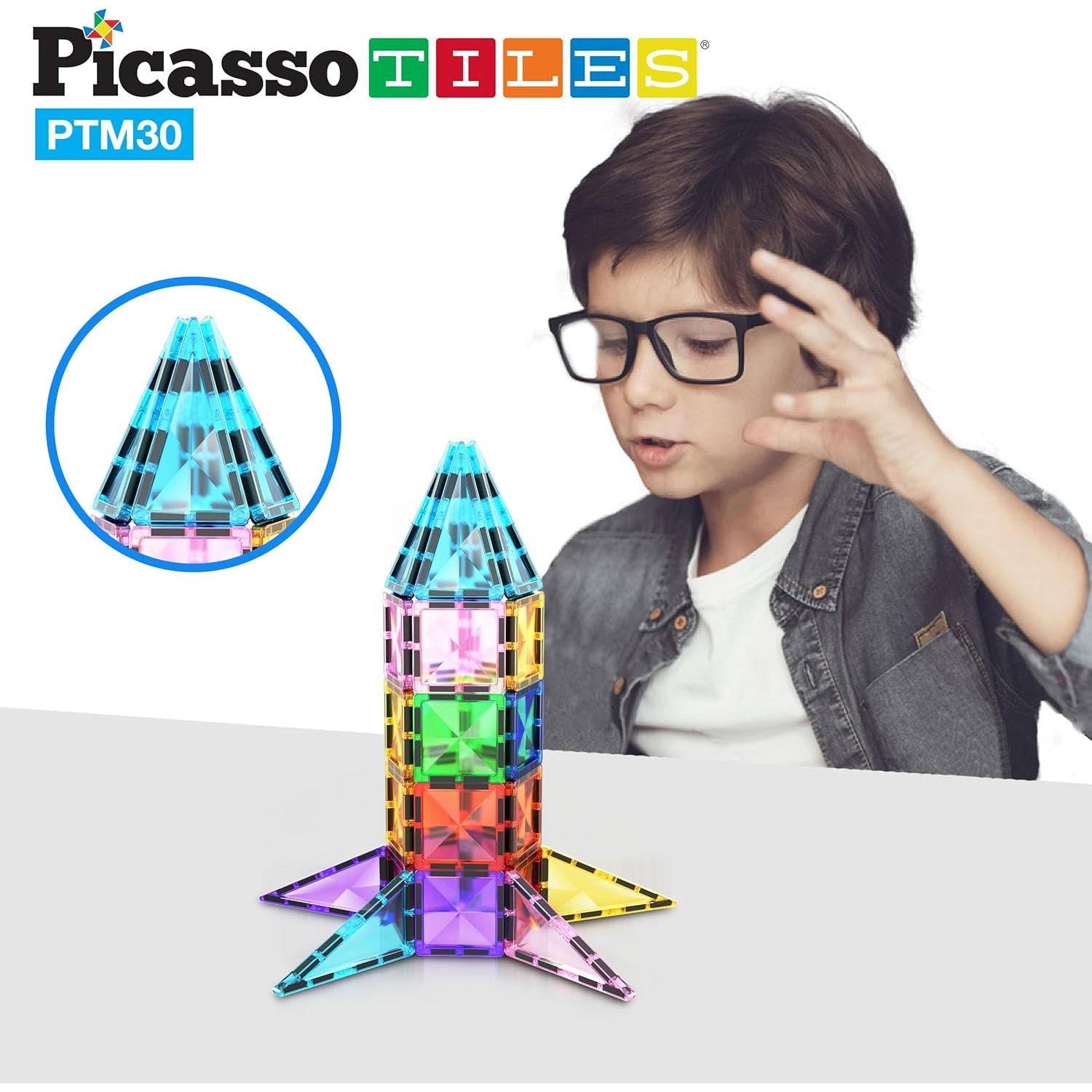 PicassoTiles Mini 30 Piezas Azulejos Magnéticos Juguete STEM