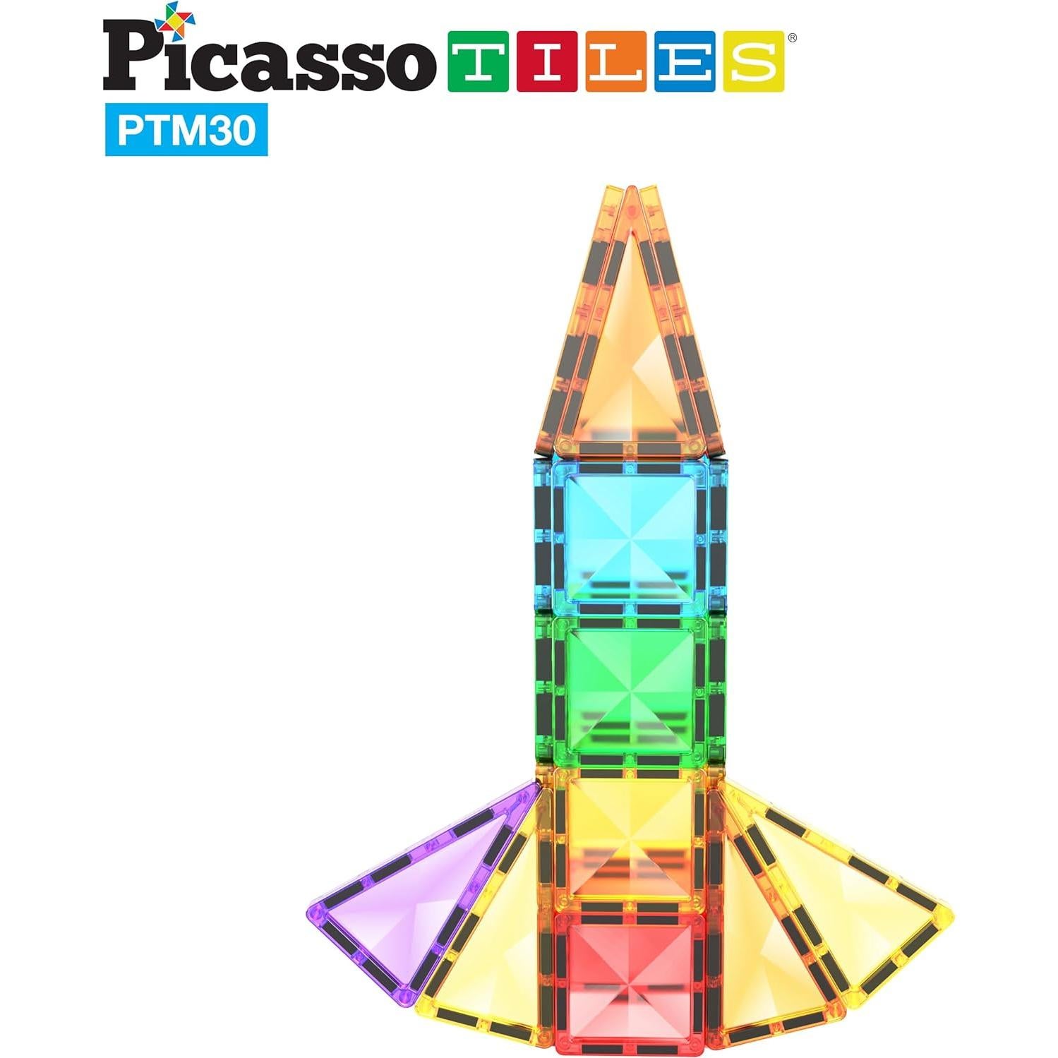 PicassoTiles Mini 30 Piezas Azulejos Magnéticos Juguete STEM