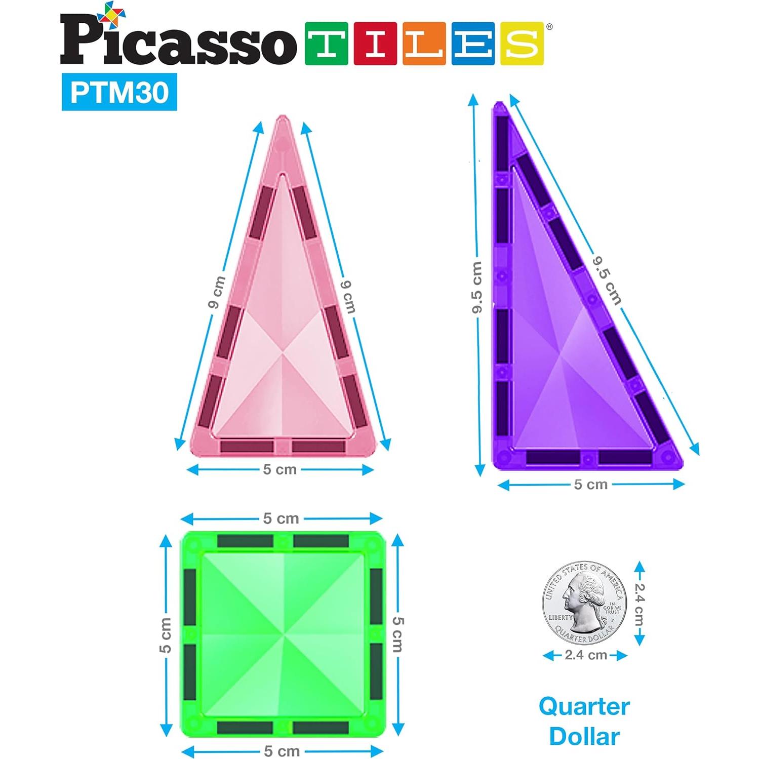 PicassoTiles Mini 30 Piezas Azulejos Magnéticos Juguete STEM