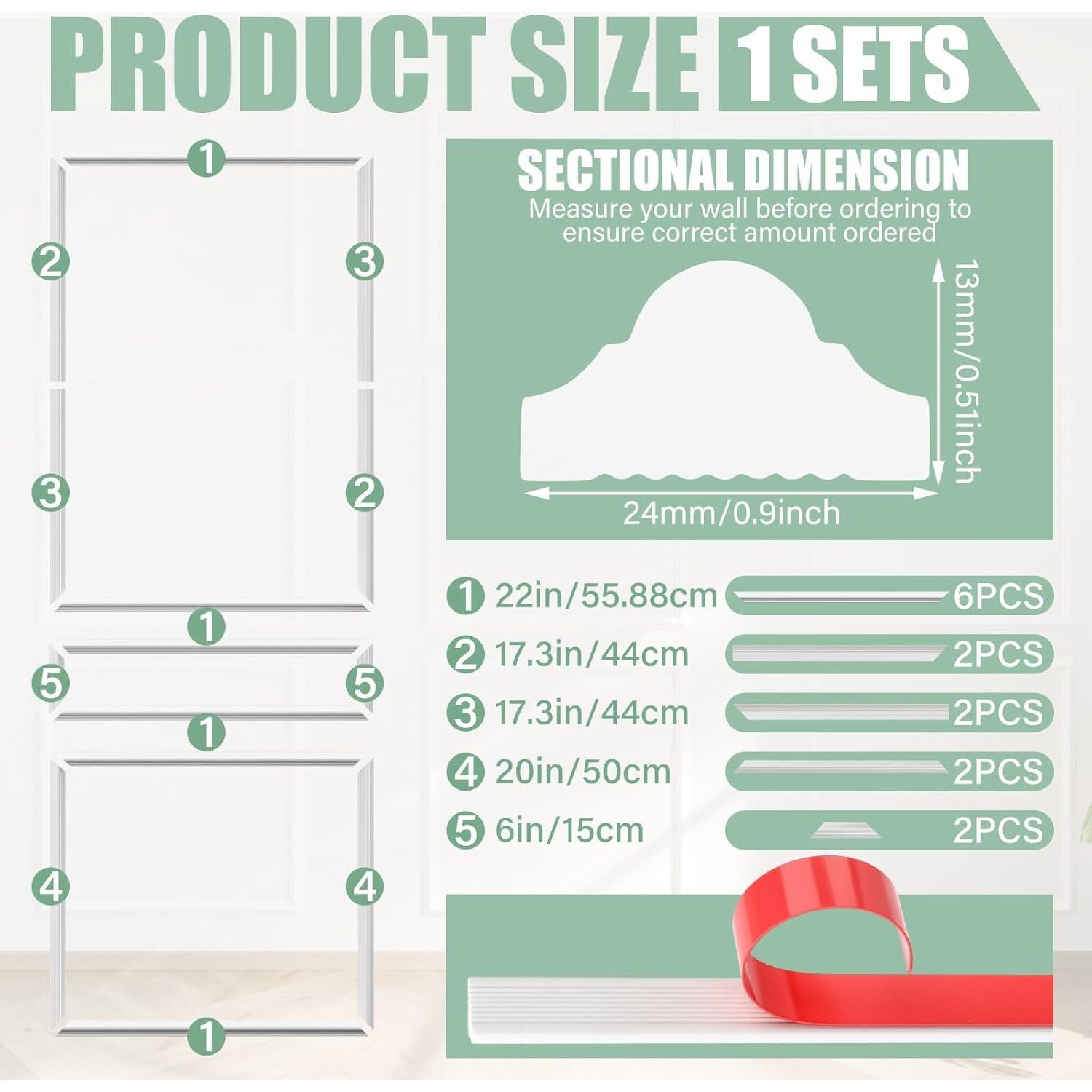 Kit de Molduras Autoadhesivas para Puertas Colingmill 14 Piezas