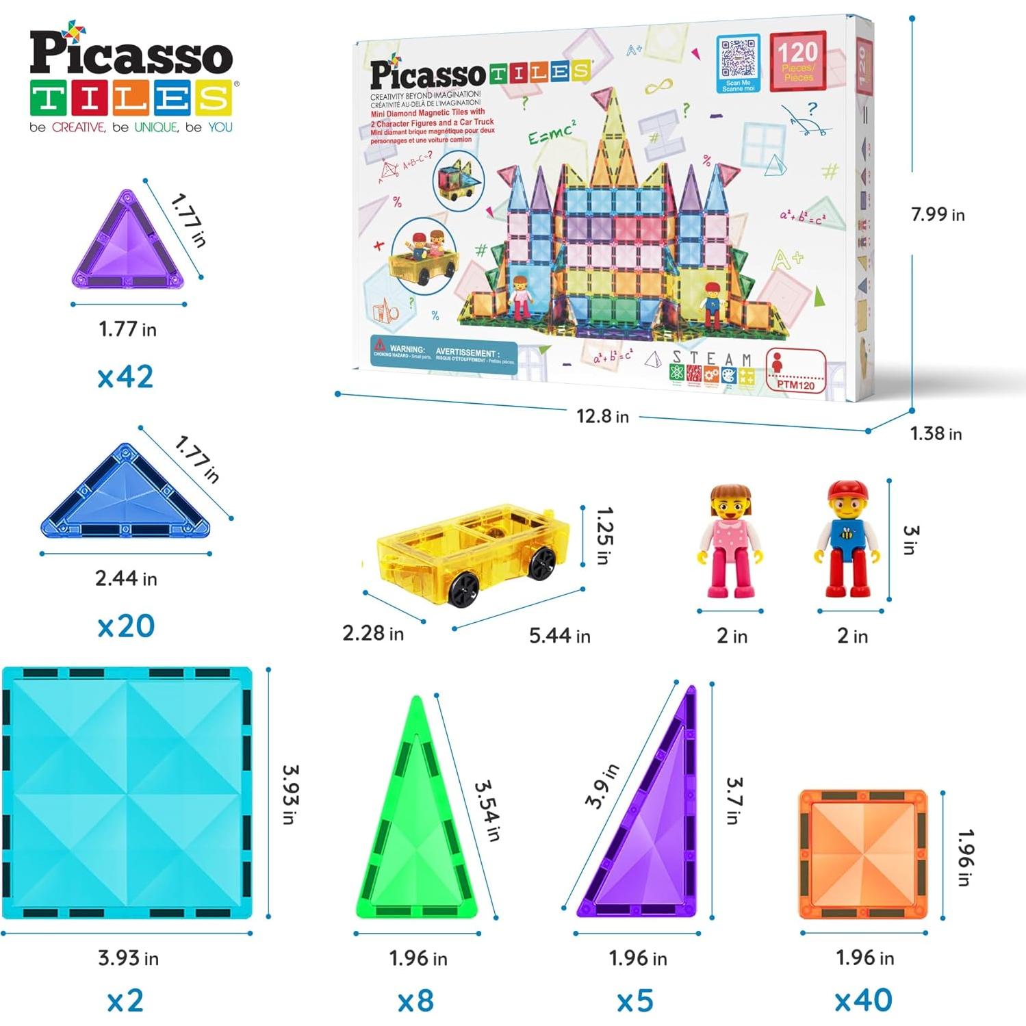 PicassoTiles Bloques Magnéticos 120 Piezas Mini Viaje