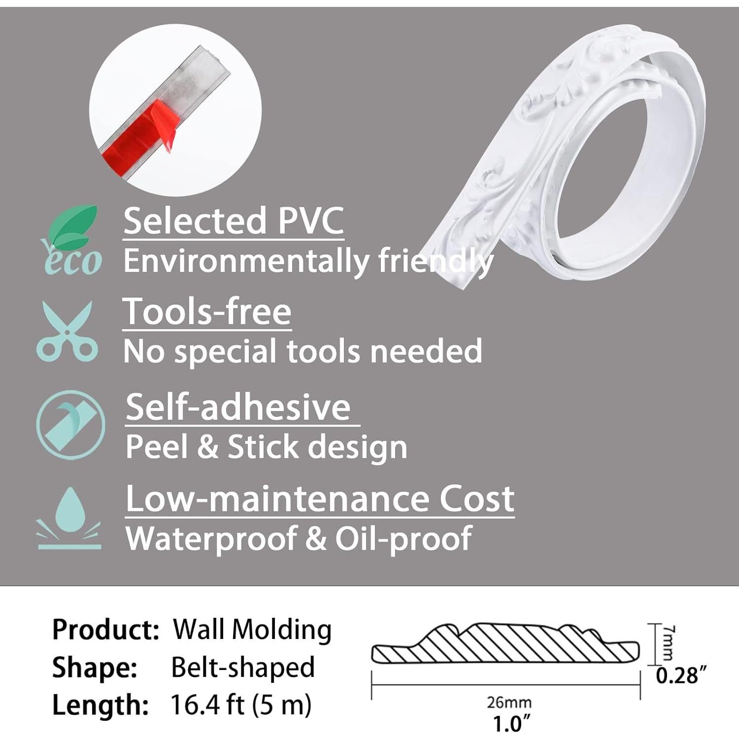 Moldura autoadhesiva Gaahing 5m x 2.54cm PVC impermeable