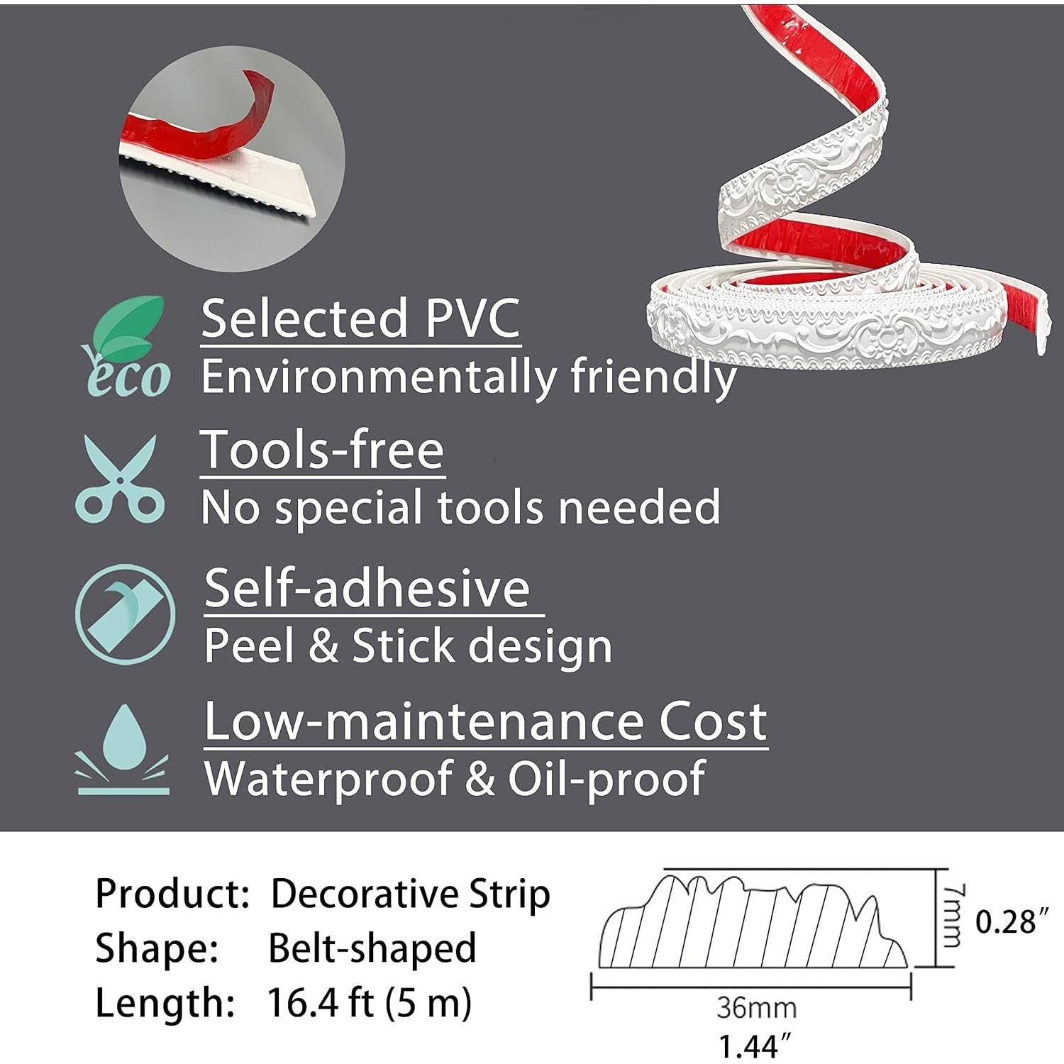 Moldura de Pared Autoadhesiva Gaahing 5m x 3.6cm Blanca