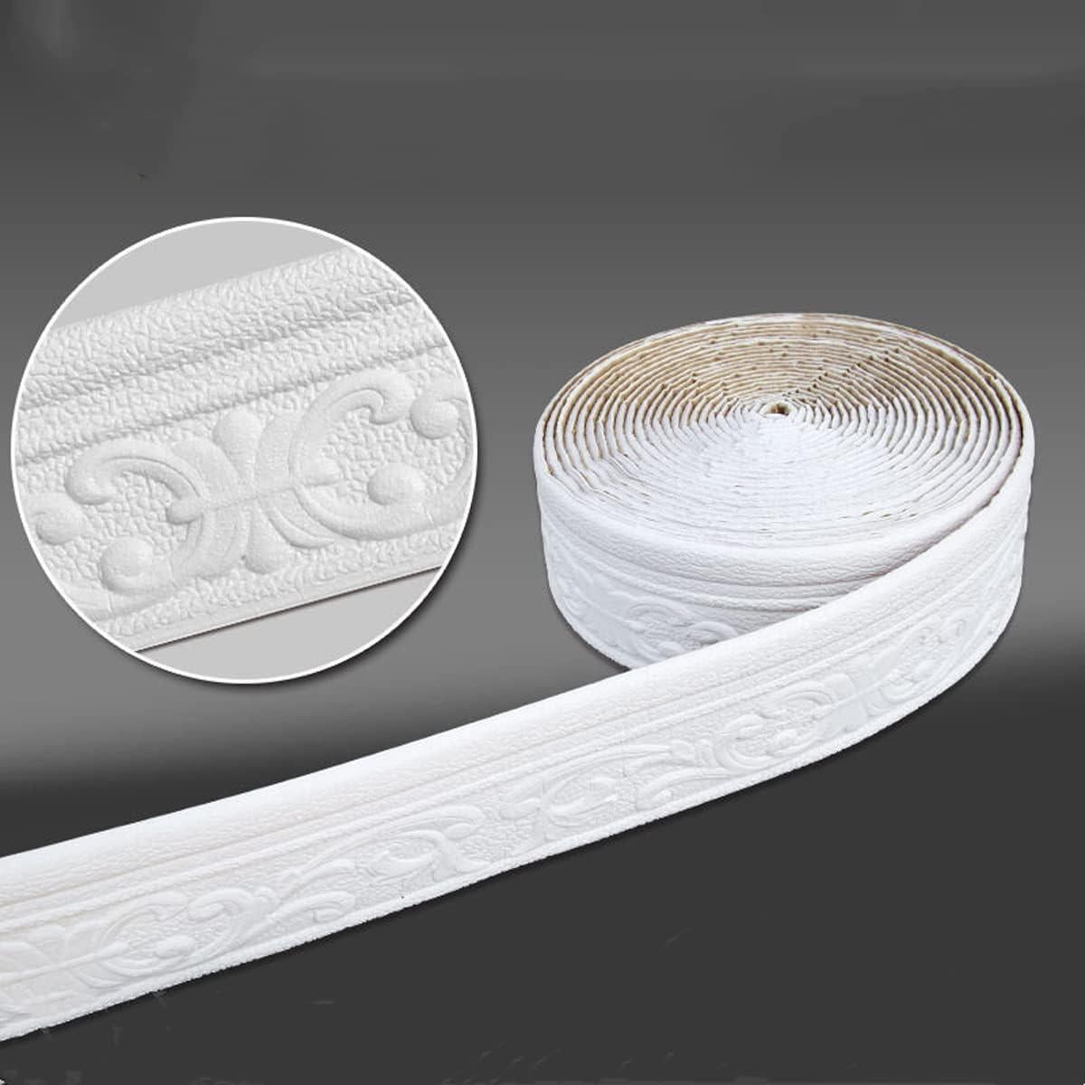 Borde de Papel Tapiz Autoadhesivo Cozylkx 8cm x 10m Blanco