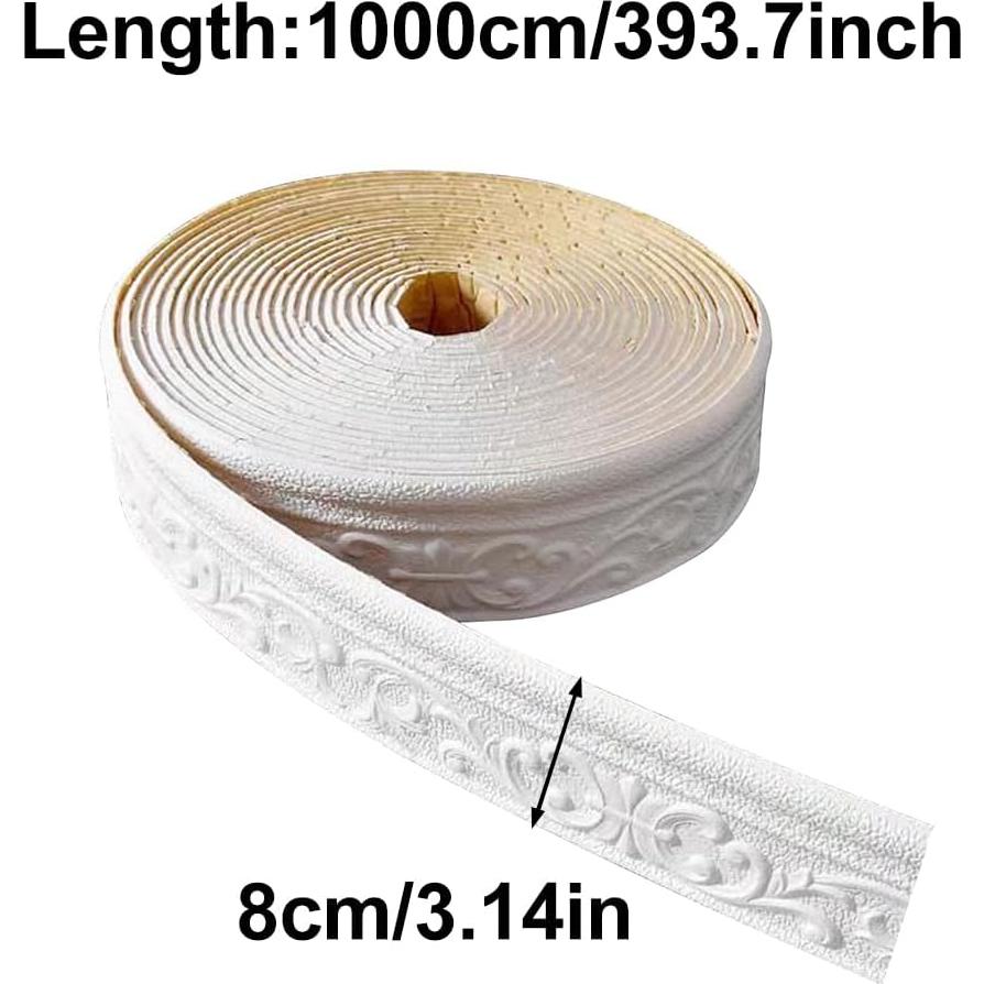 Borde de Papel Tapiz Autoadhesivo Cozylkx 8cm x 10m Blanco