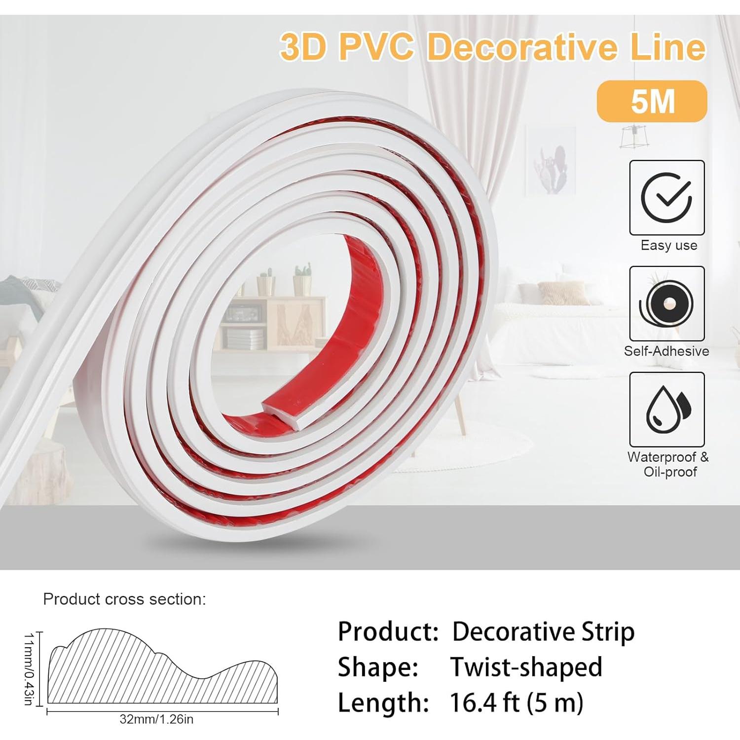 Moldura de Recorte de Pared Autoadhesiva Buulea 3m PVC Blanco