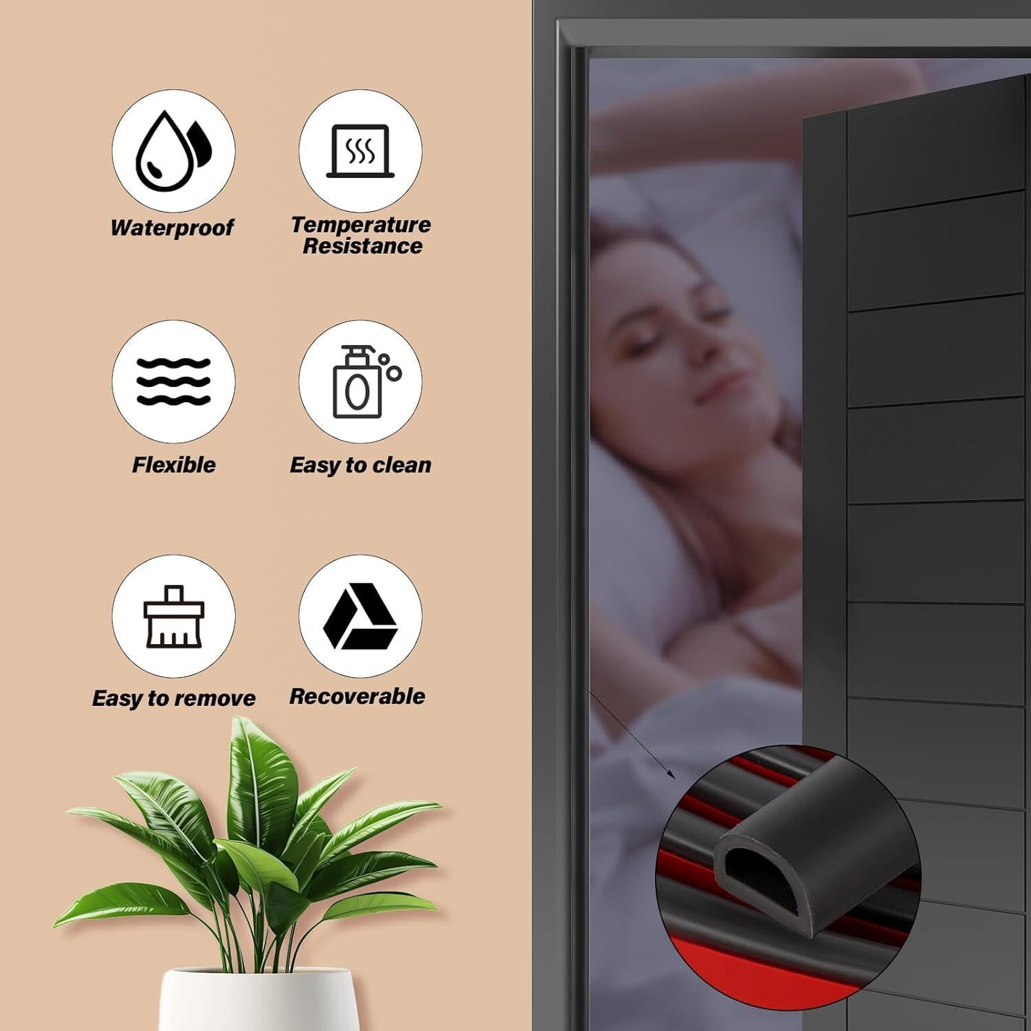 Sellado de Puerta de Silicona Neyway 6.1m Autoadhesivo Negro