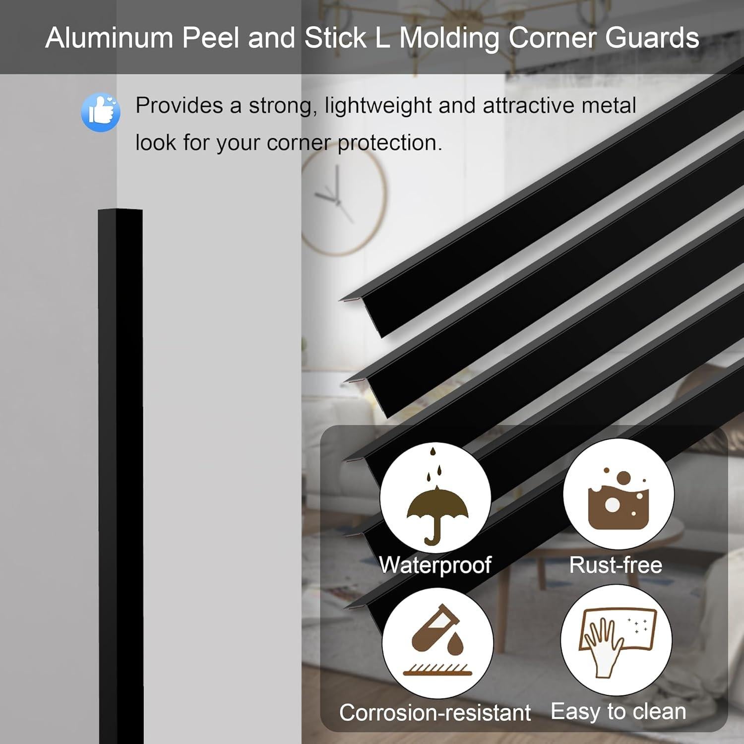 5 Piezas Protectores de Esquinas de Aluminio Negro 48 cm